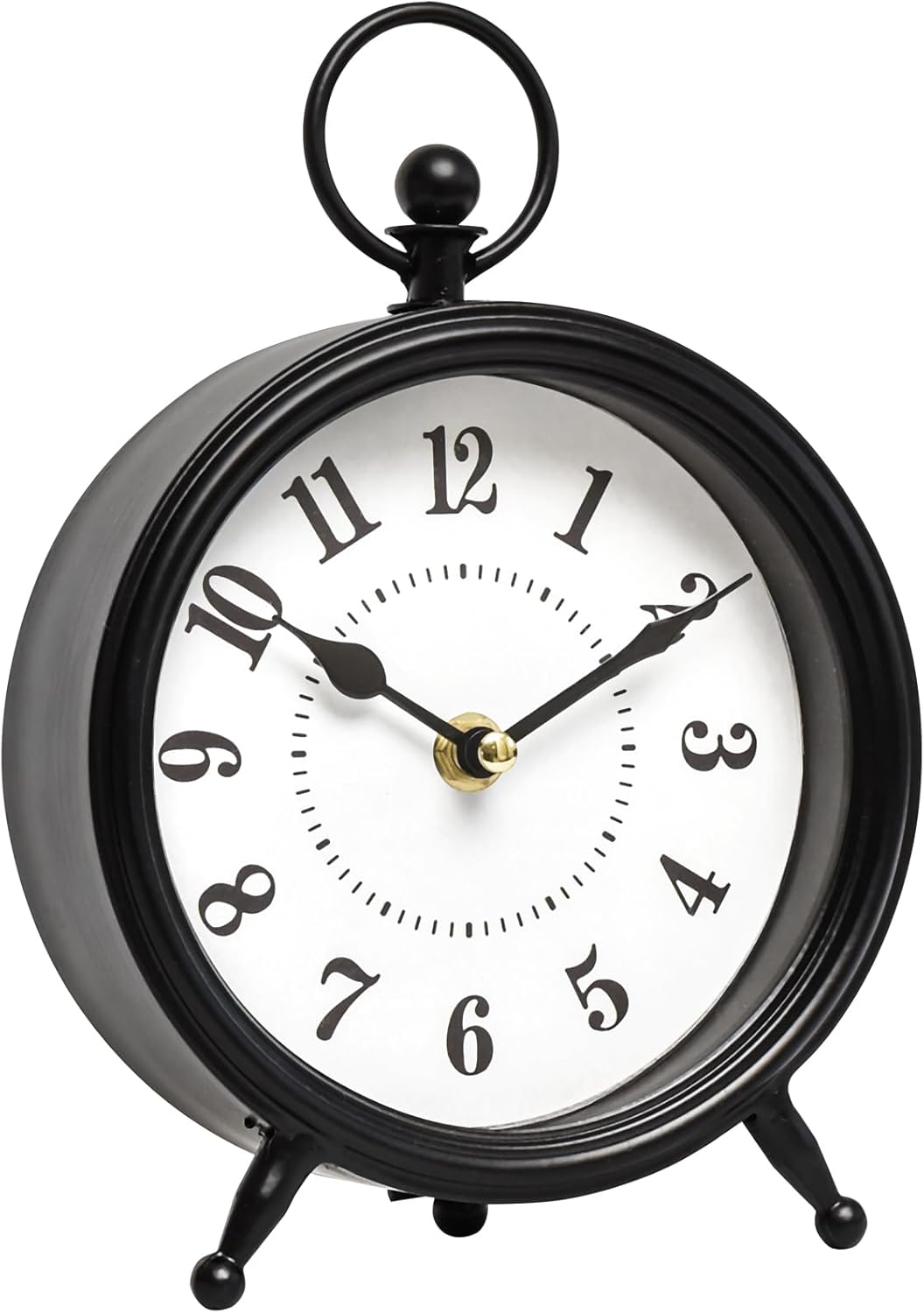 Vintage Black Table Clock on Stand, Decorative Desk and Shelf Clock,Decorative Battery Operated Table Top Clock for Living Room,Silent Non-Ticking(Small)