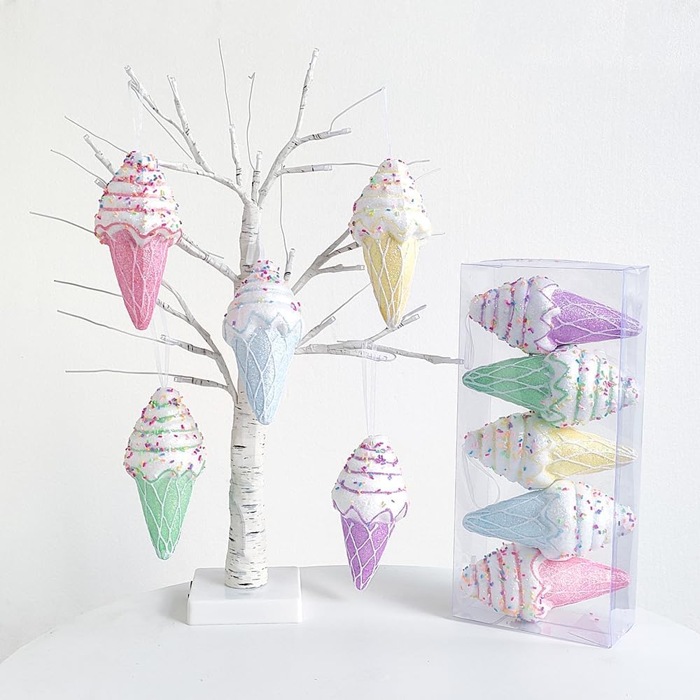 Macaron Color Dessert Ice Cream Pendant Set - 5pcs Christmas Tree Hanging Candy Gift for Xmas, New Year, Birthday Parties