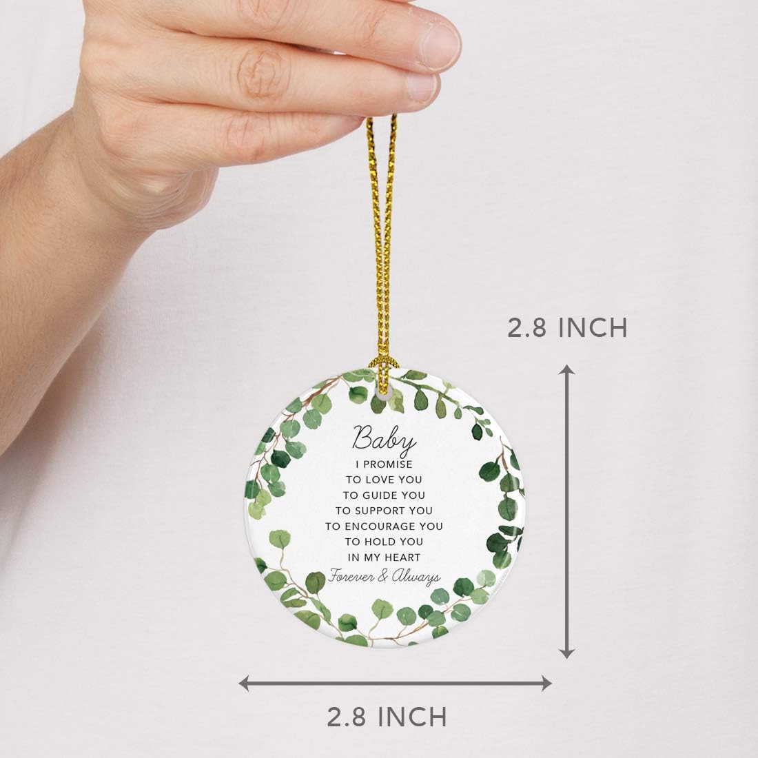 Andaz Press Round Ceramic Porcelain Christmas Tree Ornament Gift, Baby I Promise to Love You, Farmhouse Eucalyptus Wreath, 1-PackGirl's Grandchild Niece Birthday Ideas
