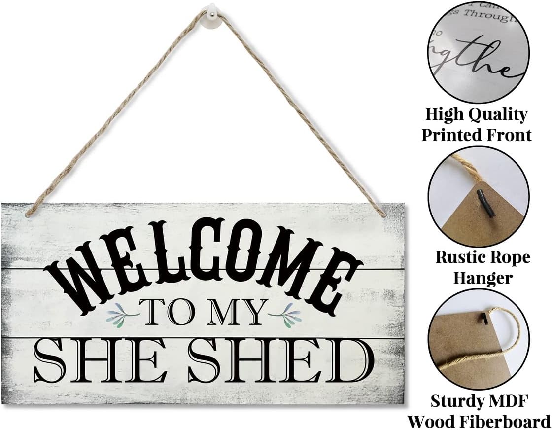 Welcome To My She Shed Decor Sign, Printed Wood Wall Art Sign, Funny Bar Signs for She Shed Room Decor, Hanging Wood Sign Home Decorative, Rustic Farmhouse Welcome Wood Sign Decor Wall Art 12x6 in