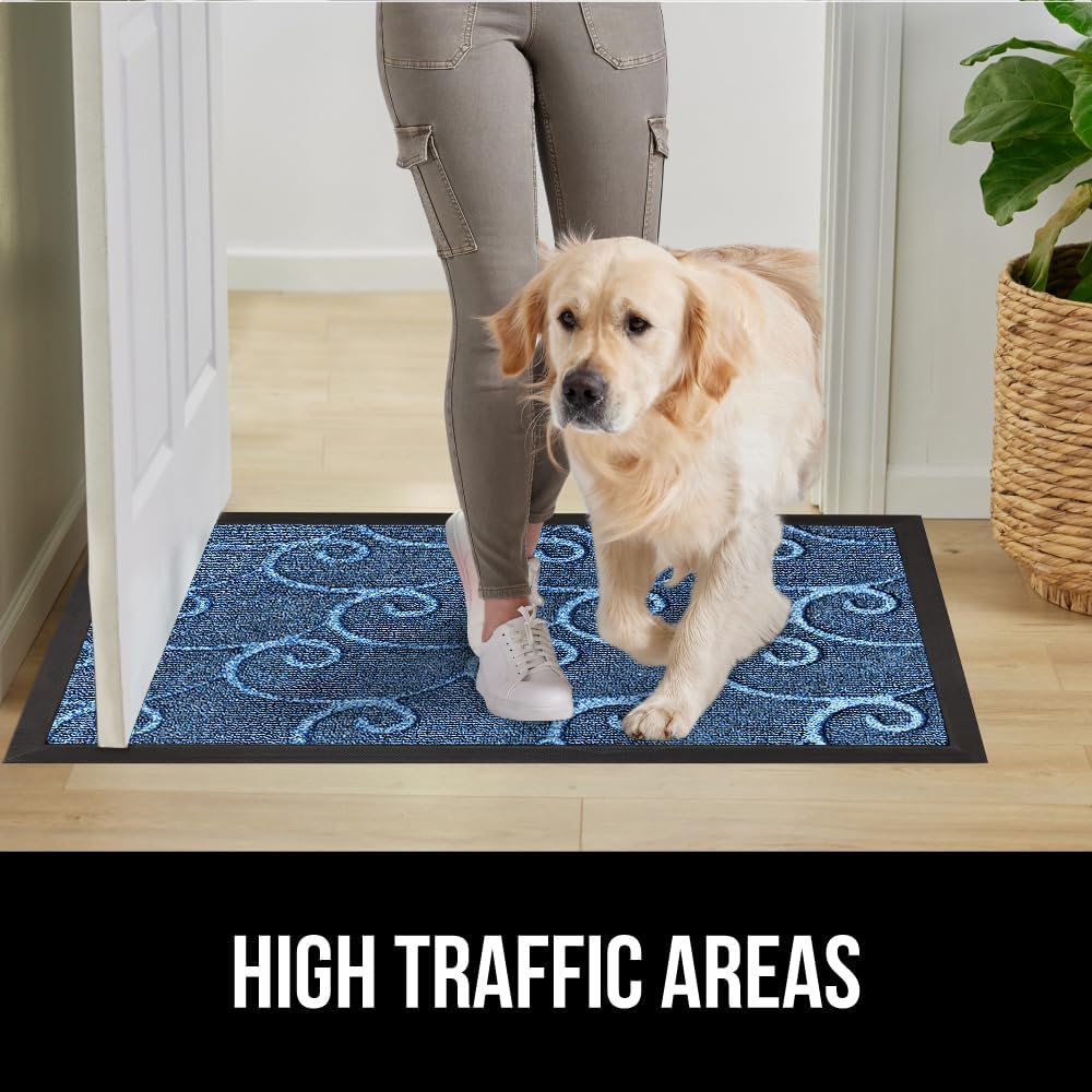 GORILLA GRIP 100% Waterproof All-Season WeatherMax Doormat, 72x24, US Designed Natural Rubber, Stain and Fade Resistant, Low Profile Indoor Outdoor Door Mats, Easy Clean Patio Mat, Ocean Blue Waves