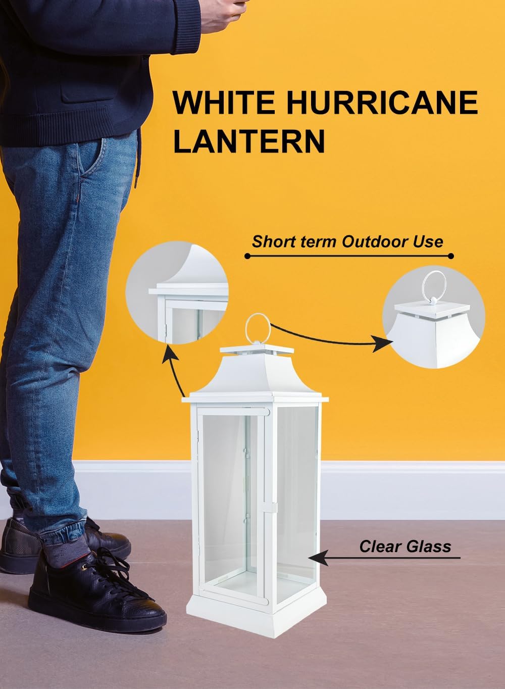 Serene Spaces Living White Hurricane Lanterns with Clear Glass Panels, Perfect for Home Decor, Parties & Events, Table Top Or Hanging Lantern for Indoor & Outdoor, Measure 25" Tall and 9.75" Diameter