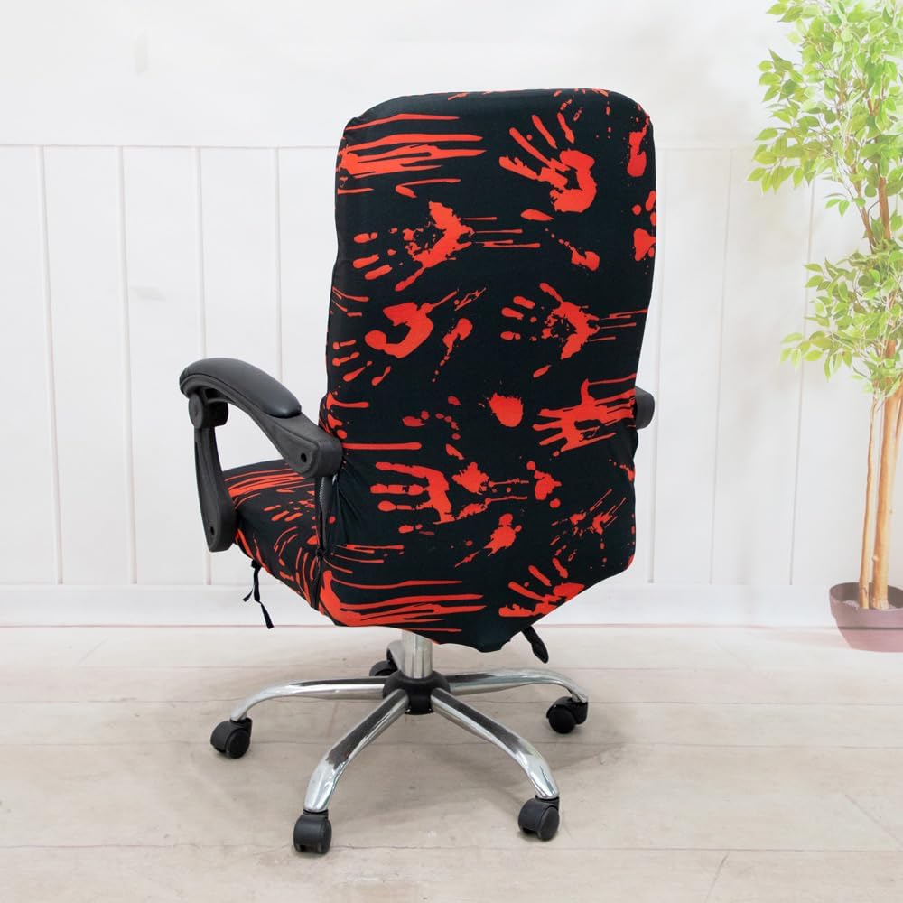 Halloween Office Chair Covers Bloody Handprints Footprints on Black Horror Theme Print Stretchable Slipcover for Modern Simplism Style High Back Boss Chair (No Chair) (M, Halloween04)…