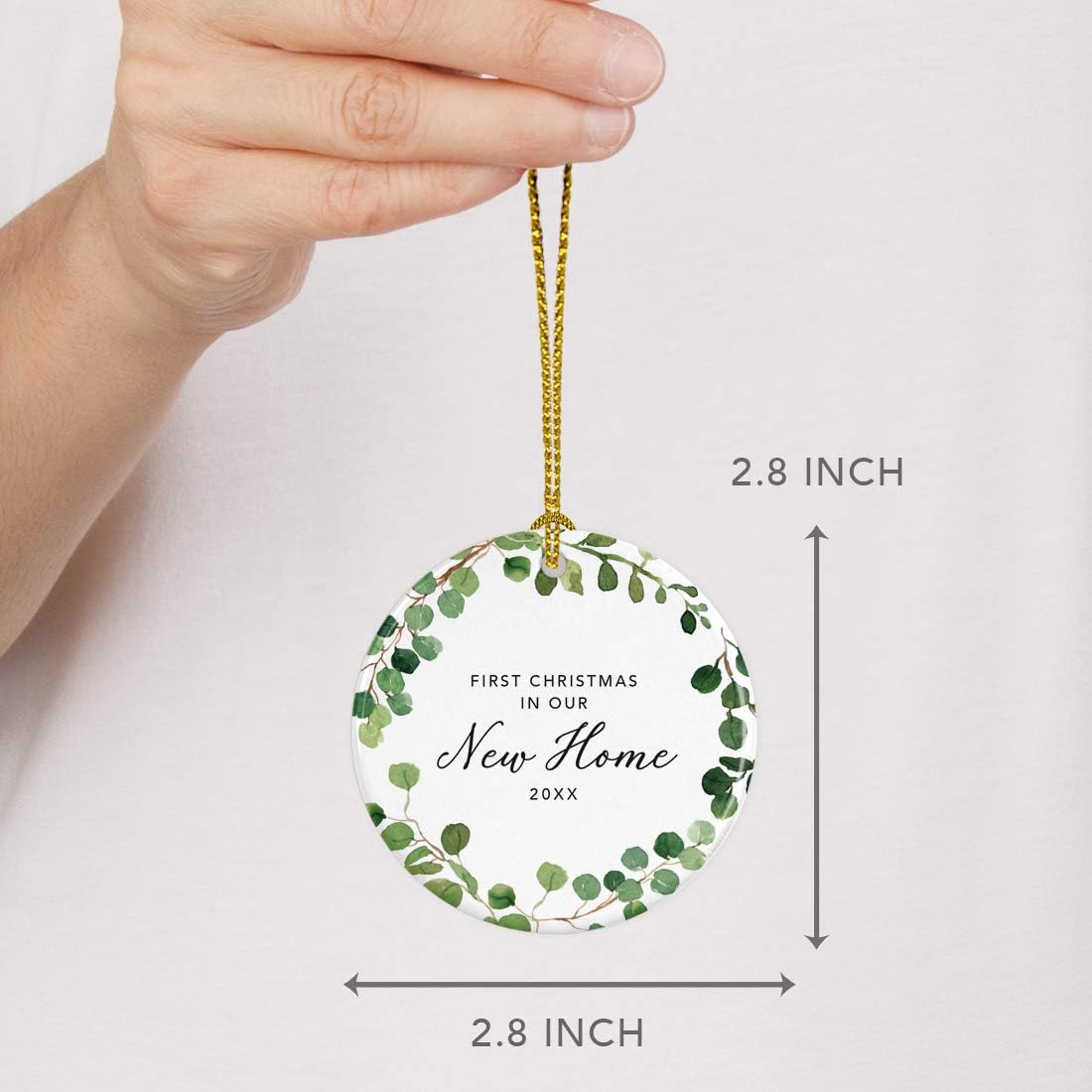 Andaz Press Custom Year Round Ceramic Porcelain Christmas Tree Ornament Keepsake Collectible Gift, First Christmas in Our New Home 2025, Woodland Wreath Deer, 1-PackHousewarming Gift Ideas