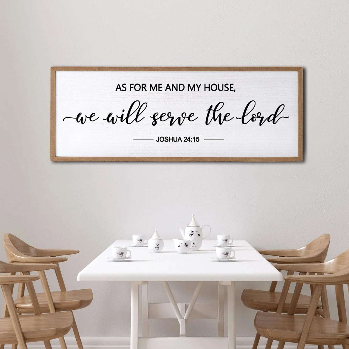 As For Me And My House We Will Serve The Lord Framed Wall Art, 32''×12'' Horizontal Positive Religious Rustic Bible Verse, Vintage Holy Catholic Scripture Decor for Christian God Jesus Christ Prayer