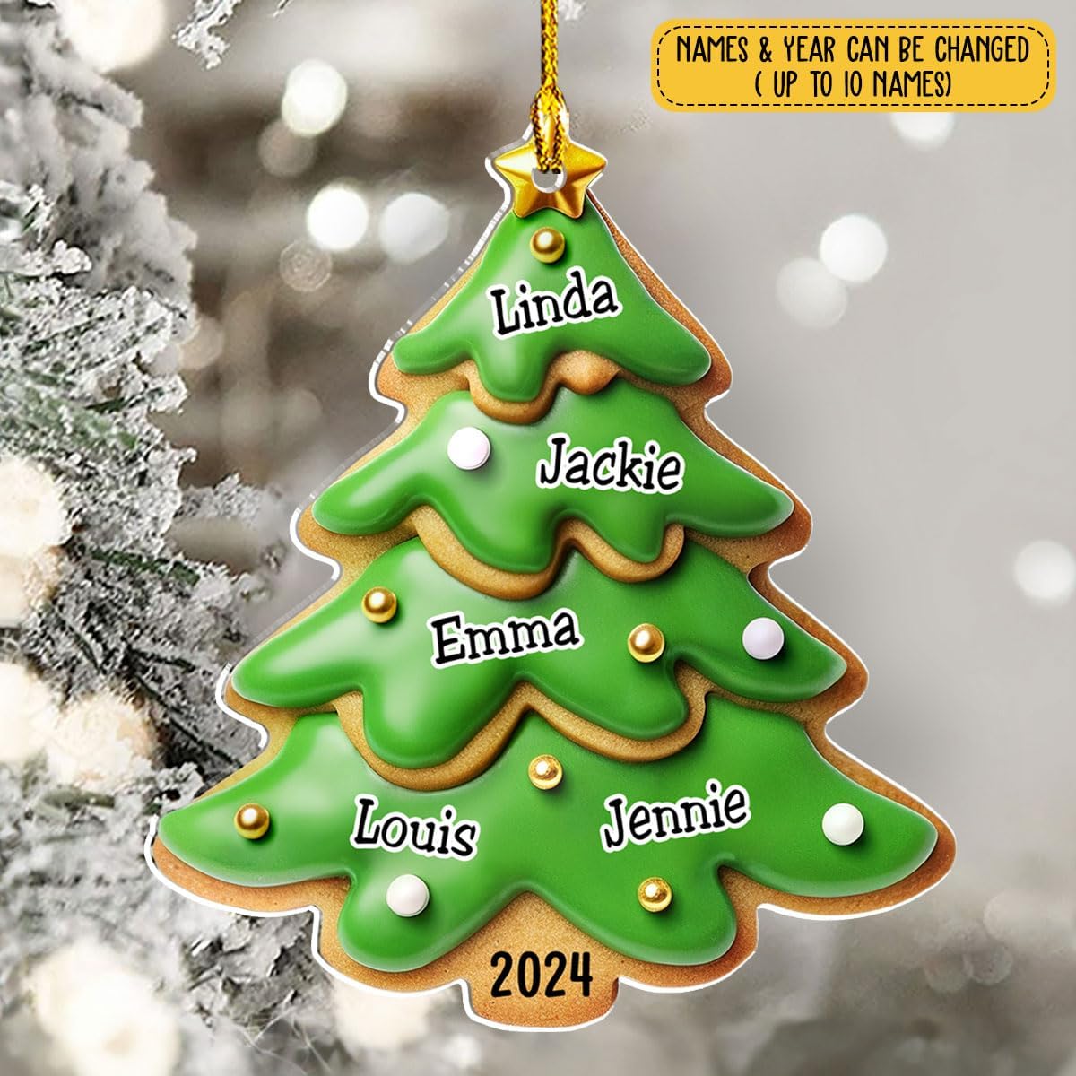 Family Gingerbread Name - Personalized Custom 3D Inflated Effect Acrylic Ornament Family Members and Pets Ornament Gifts for Family Tree Decoration (A05, 7 Names)