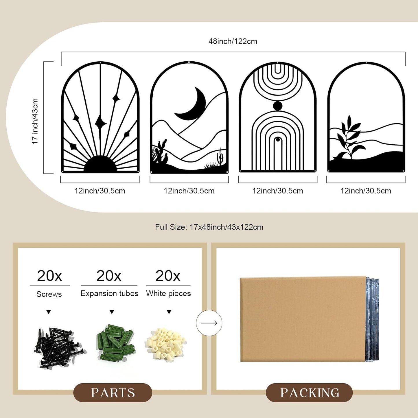 Glamativity 4 Pack Black Abstract Metal Wall Art, Minimalist Décor Single Line Art Wall Décor, 3D Textured Metal Wall Sculptures, for Living Room Bedroom Bathroom Study Room (Black Boho, M Size 17 x 12'')