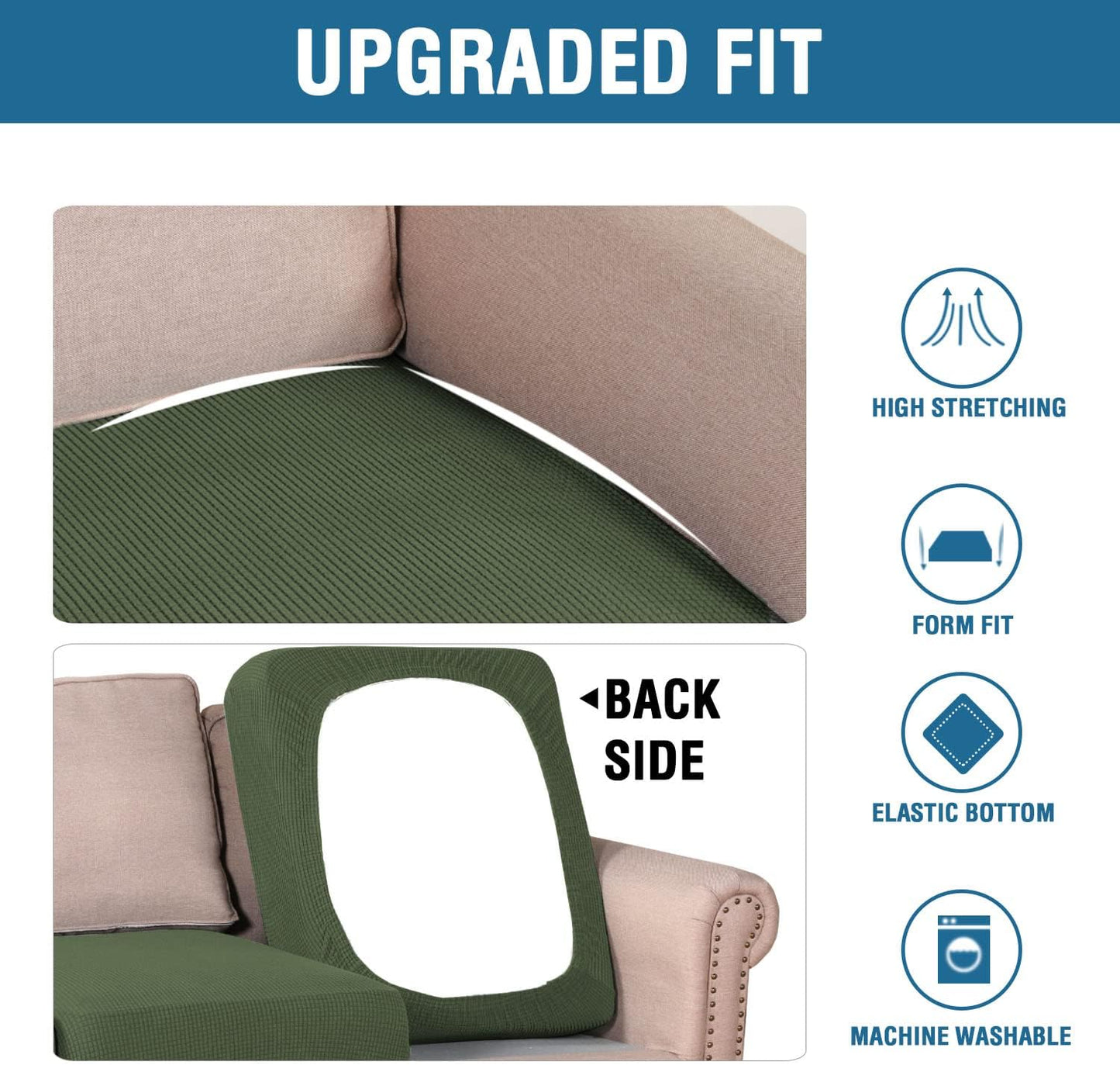 H.VERSAILTEX Super Stretch Individual Seat Cushion Covers Sofa Covers Couch Cushion Covers Slipcover Sets Thick Jacquard Textured Twill Fabric (2 Piece Medium Sofa Cushion Covers, Bronze Green)