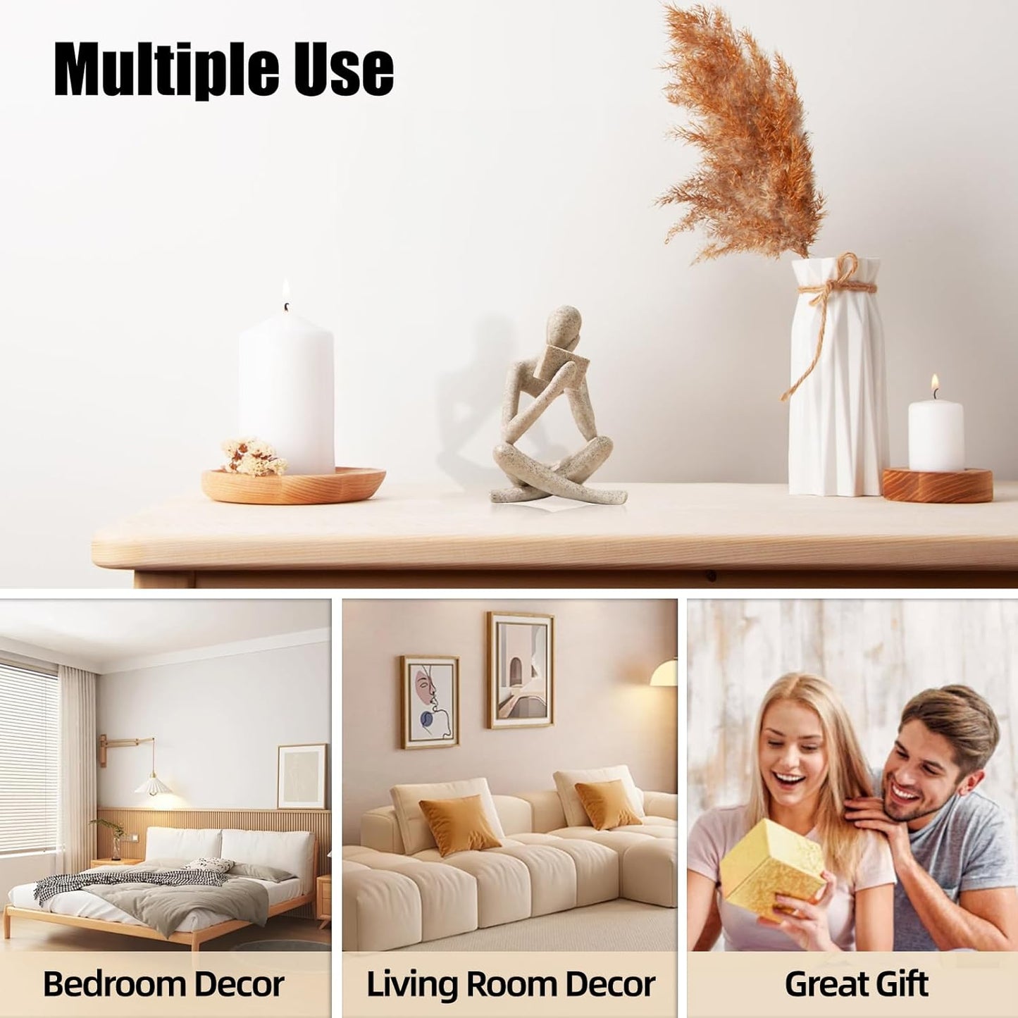 Bookshelf Decor Reading Statue - Abstract Art Thinker Sculpture Bookend for Shelves Aesthetic, Modern Home Decoration Figurine for Living Room Office Shelf Desk Coffee Table Decor(Beige Right)