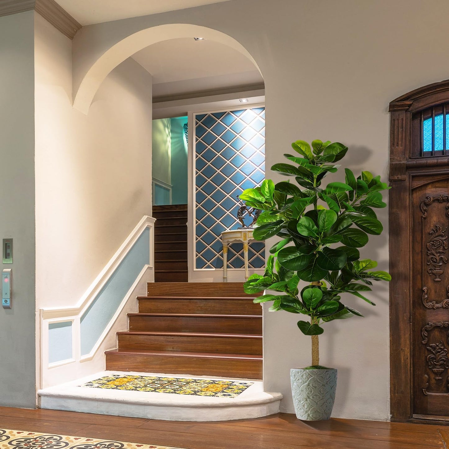 5ft Artificial Fiddle Leaf Fig Tree (60in) with Plastic Nursery Pot Faux Tree, Ficus Lyrata Fake Plant for Office House Farmhouse Living Room Home Decor (Indoor/Outdoor)