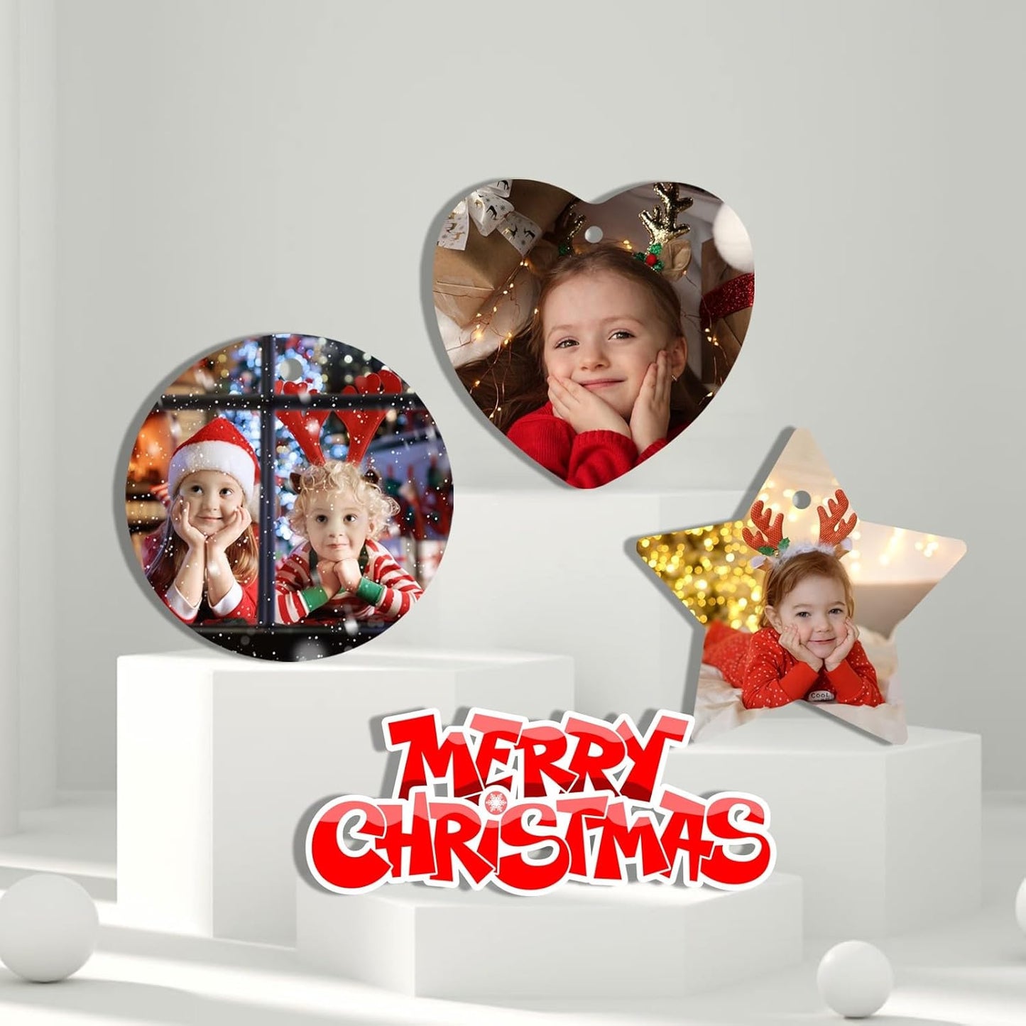 Personalized Christmas Ornaments 2025 w/Picture,Double-Sided Ceramics Custom Christmas Ornament - Upload Any Photo,Optional Text - Picture Ornaments,Customized Xmas Ornament,Heart
