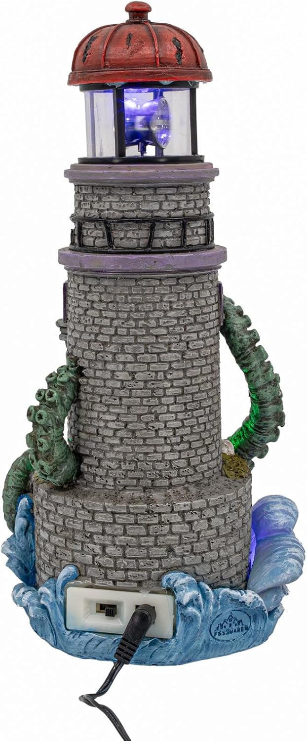 Lighthouse Attack Kraken Theme Spooky Halloween Village Multi-Color LED Lights, Animated Rotating Food Light and Music 6" x 5.5" x 12"