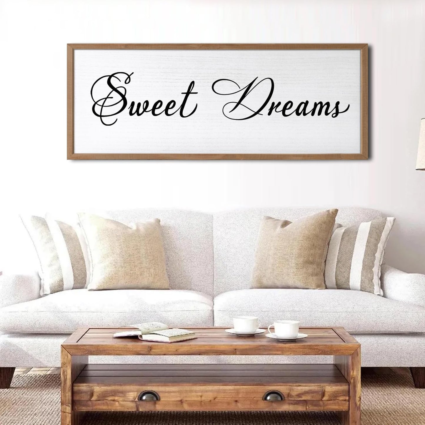 Sweet Dreams Wall Decor Above Bed 32x12 Inch Large Master Bedroom Hanging Wood Rustic Framed Farmhouse Sweet Dreams Sign Guest Room Aesthetic And Minimalist Over Bed Wall Art(Wood White)