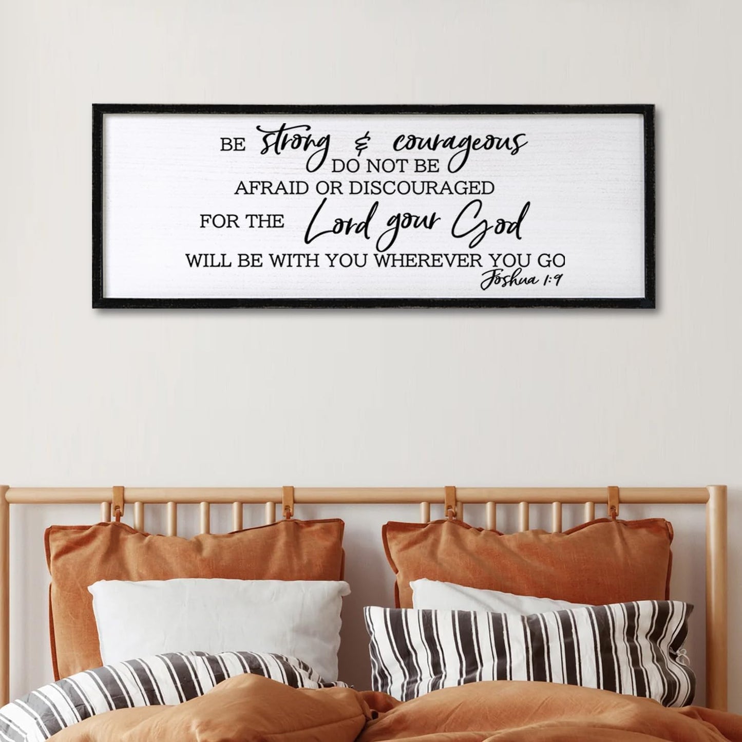 Be Strong And Courageous Sign Bible Verse Framed Wall Art, 40''×15'' Rustic Religious Christian Proverbs 3:5-6 Sign, Horizontal Holy Inspirational Catholic Scripture Decor