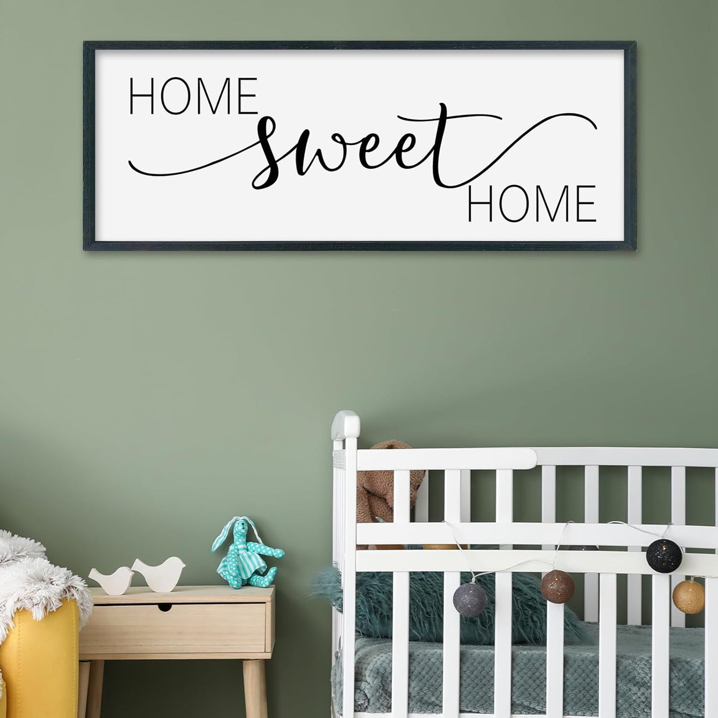 SRSZHIYUE Home Sweet Home Sign 32"x12" for Farmhouse Rustic Large Family Living Room Over Couch Modern Horizontal Wall Decor, Wood Framed Plaques Art Decorative (Black)