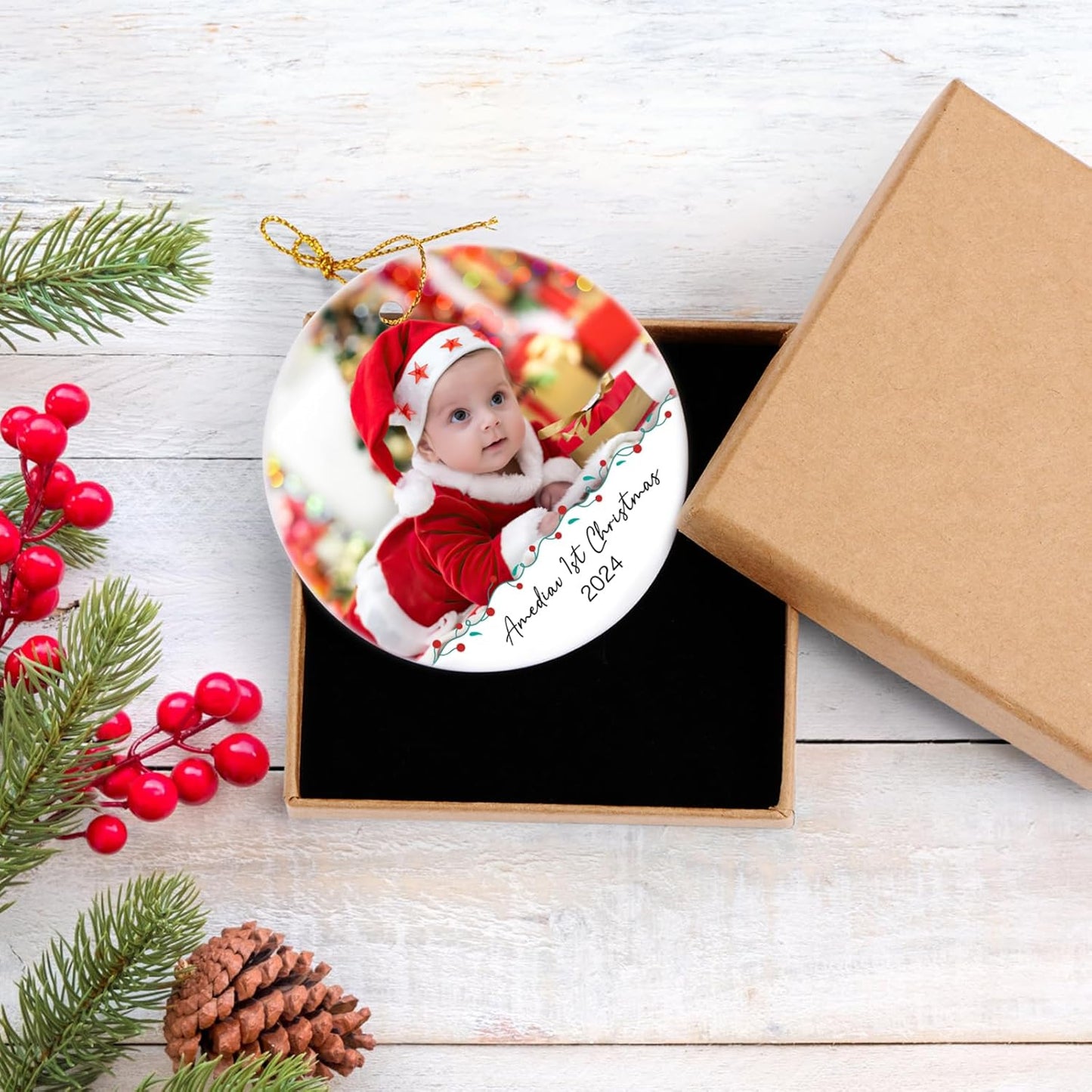 Personalized Photo Christmas Ornaments 2025 - Custom Baby First Christmas Ornament 2025, Customized Name Xmas Ornament for Baby, Newborn, Grand Kids, Christmas Tree Decorations