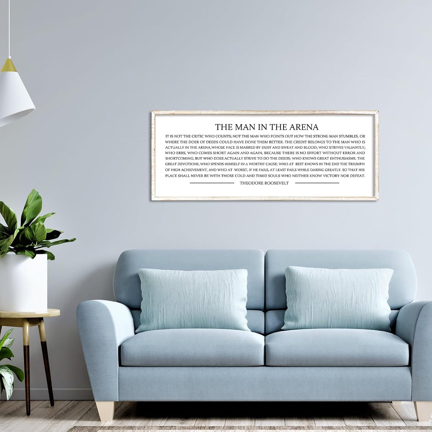 LuZhiQiang The Man in the Arena Wall Decor 40''x15'' Inspirational Quotes Office Wood Framed Sign Rustic Home Motivational Art For Man Entrepreneur Morden Living Room Wall Hanging Decor (White)