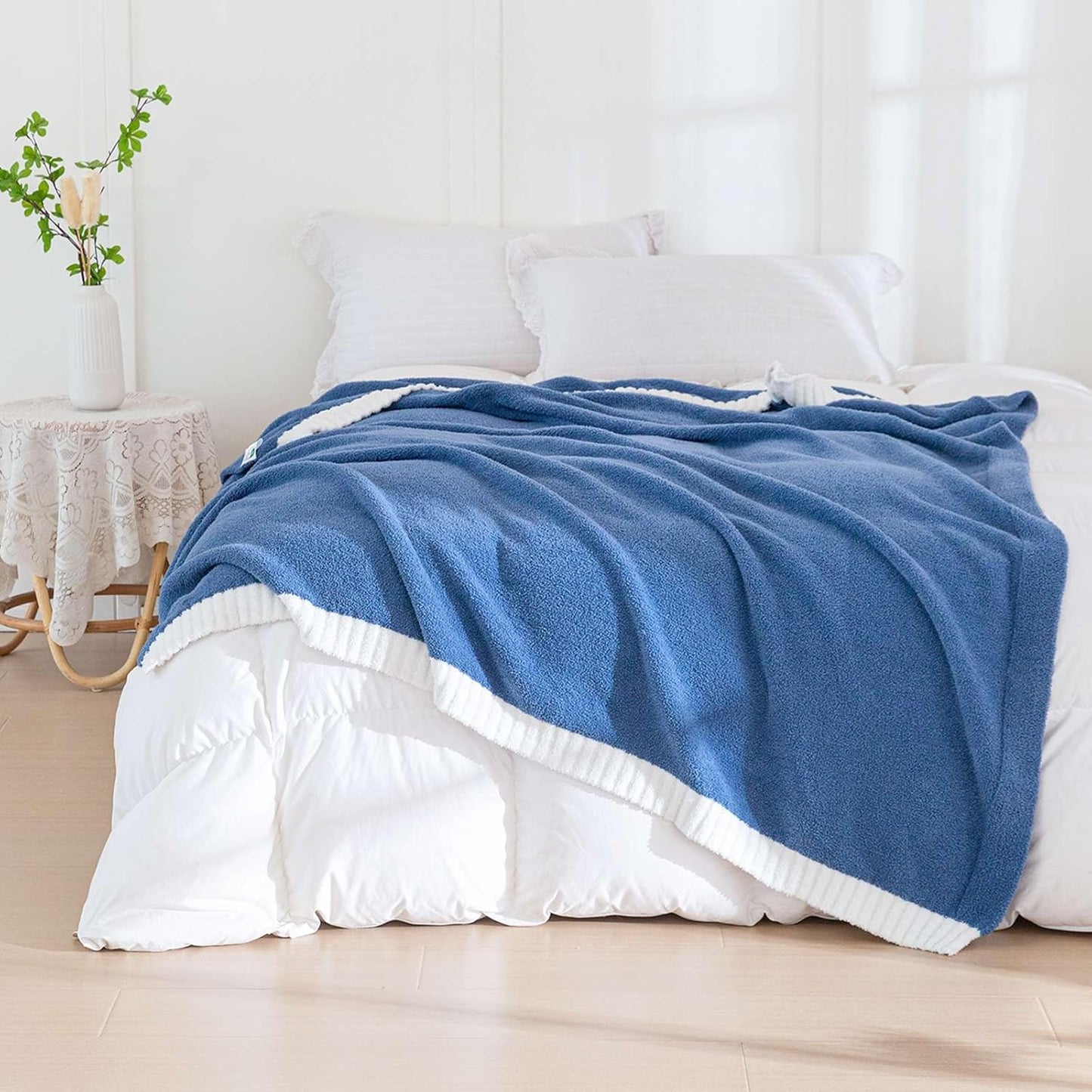 Soft Fuzzy Throw Blanket - Blue Cozy Warm Knit Fluffy Plush, Lightweight & Breathable, Throw for Bed, Chair, Sofa, Couch, Outdoor, 60"X80", Oeko-TEX Certified