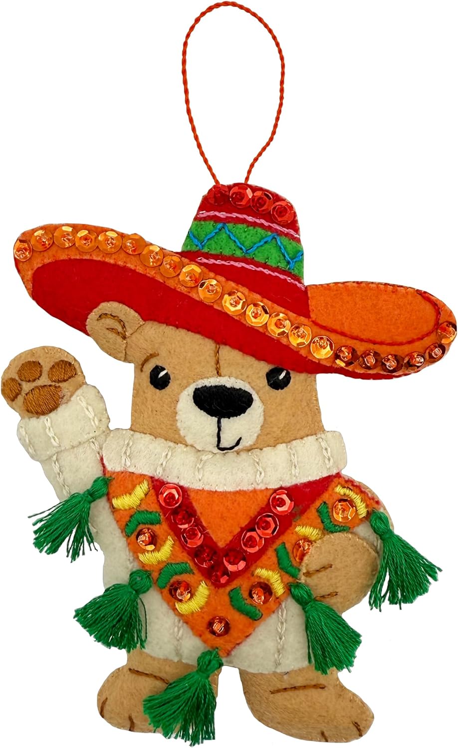 Cinco de Mayo Felt Bear Ornament Kit β Handmade Felt Christmas Decoration β Embroidered Sombrero Bear with Sequins and Tassels β Mexican Fiesta Theme