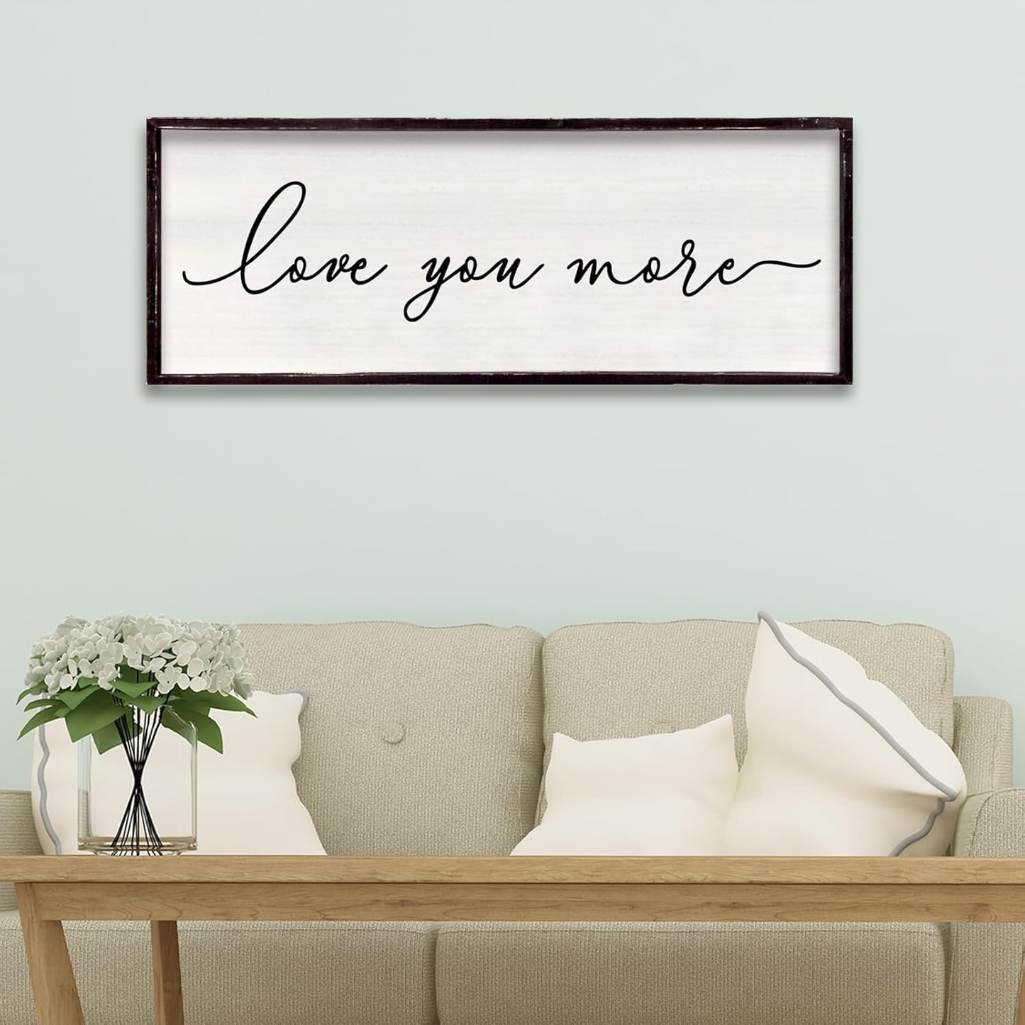 Love You More Above Bed Wall Decor Sign 32"×12" for Master Bedroom Over Bed Large Simple Wood Framed Hanging Wall Art (Black)