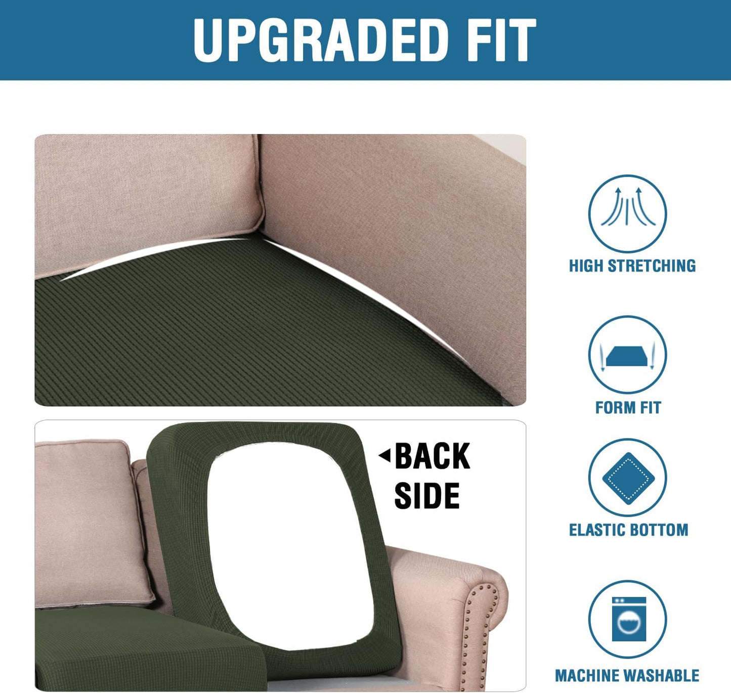 H.VERSAILTEX Super Stretch Individual Seat Cushion Covers Sofa Covers Couch Cushion Covers Slipcover Sets Thick Jacquard Textured Twill Fabric (1 Piece Chair Cushion Cover, Olive)