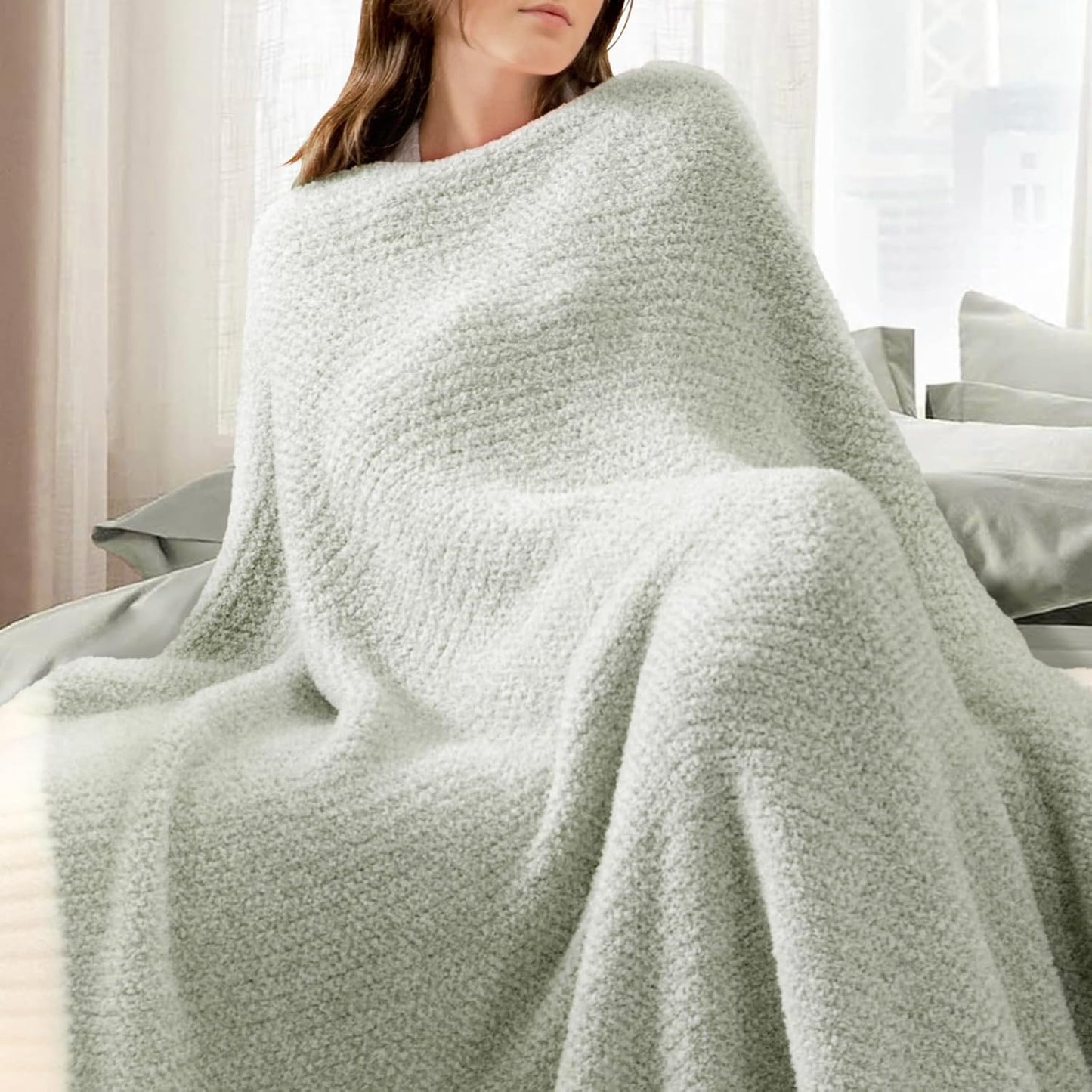 Snuggle Sac Sage Green Throw Blanket 50"x70", Super Soft Warm Microfiber Blankets Cozy Knit Fuzzy Lightweight Oversized Throws for Couch, Sofa, Bed, Camping, Picnic (Sage Green, 50x70 inches