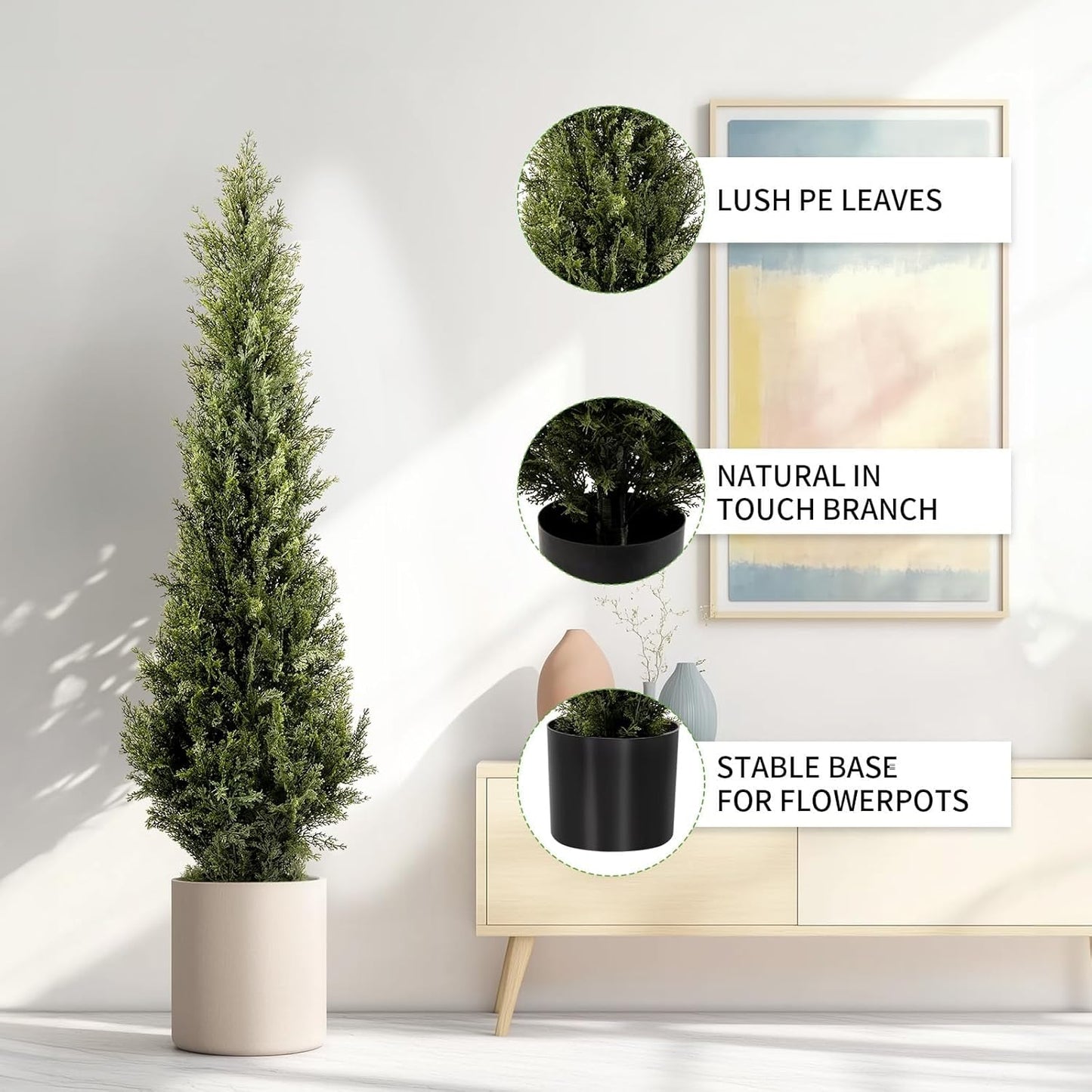 Artificial Cedar Topiary Trees 2 Set, Realistic Fake Cypress Tree Tall Faux Pine Shrubs Plants Artificial Cypress Trees for Home Offices Porch Decor (Cedar Topiary Trees, 5FT)