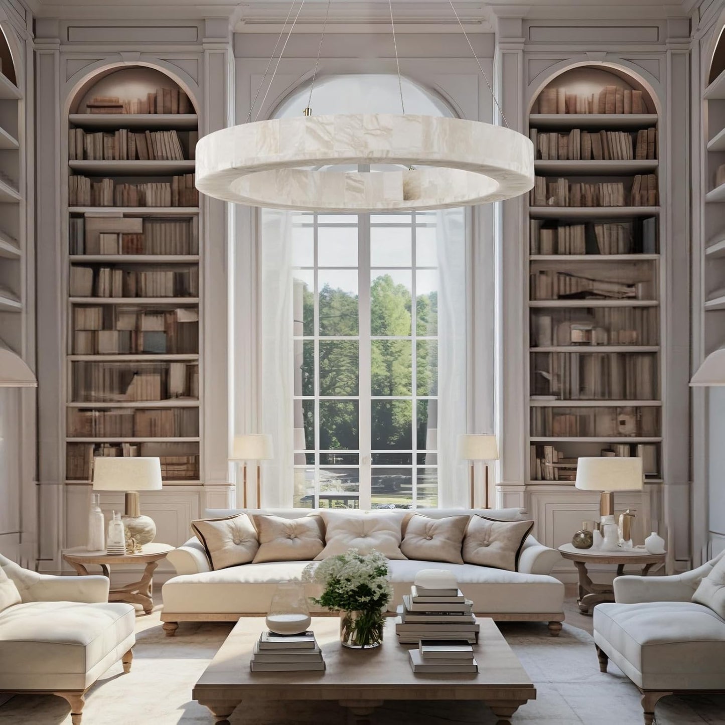 Alabaster Round Chandelier, D30in Modern Marble Dining Room Chandeliers, White Foyer Chandelier for Dining Room Light Fixture, Living Room, Bedroom Lights, Foyer, Kitchen