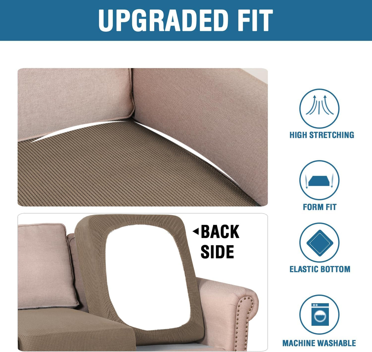 H.VERSAILTEX Super Stretch Individual Seat Cushion Covers Sofa Covers Couch Cushion Covers Slipcover Sets Thick Jacquard Textured Twill Fabric (1 Piece Sofa Cushion Cover, Macchiato)