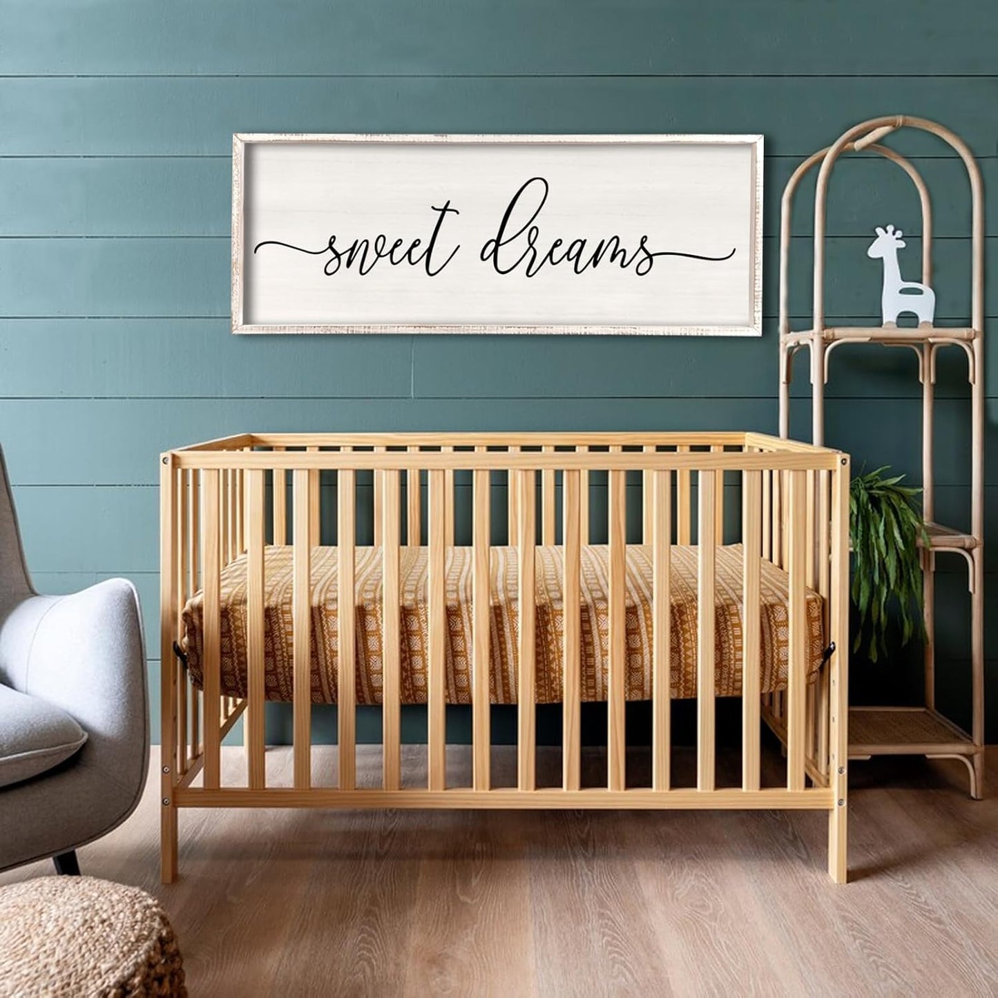 Sweet Dreams Wall Decor Above Bed 40''×15'' Master Bedroom Large Sweet Dreams Sign Farmhouse Wall Decor Guest Room Wood Rustic Framed Over Bed Wall Art Hanging Decoration (White)