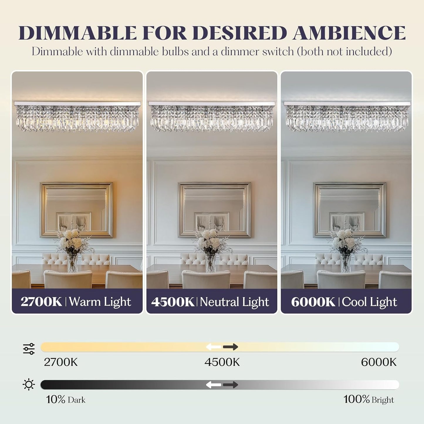 Modern Crystal Chandelier, 8-Lights Rectangle Chandelier Rectangular Flush Mount Pendant Ceiling Light Fixture K9 Crystal Raindrop Chandeliers for Dining Living Room Kitchen Island πππ ππ§ππ‘