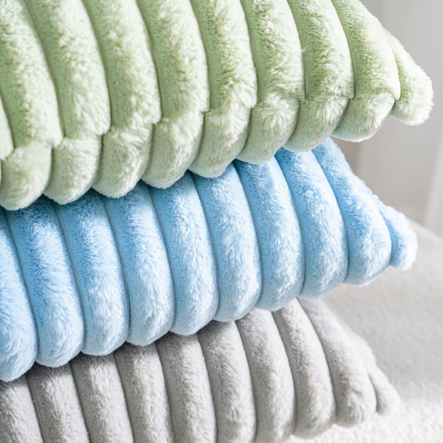 DEELAND Pack of 2,Double-Sided Faux Fur Plush Decorative Throw Pillow Covers Fuzzy Striped Soft Pillowcase Cushion Covers for Sofa Couch Bedroom Lightgrey 18x18 inch