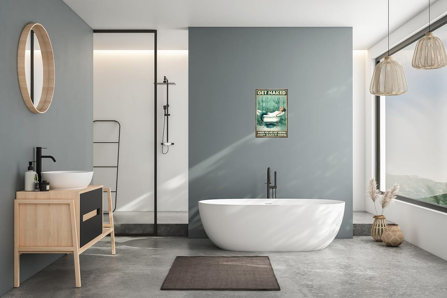 Mermaid Bathroom Decor Gift Tin Sign - Unless You Are Just Visiting Dot'T Make It Weird - Kitchen Metal Sign Vintage Bar Home Bathroom Wall Decoration Sign People Cave Art 12 x 8 Inch