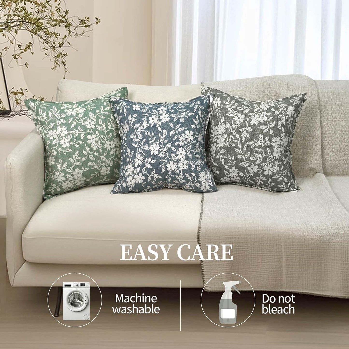 Gray Floral Pillow Covers 20x20 Pack of 2 Pillow Cover Jacquard Couch Pillows Vintage Flower Pattern Decorative Throw Pillowcases for Living Room