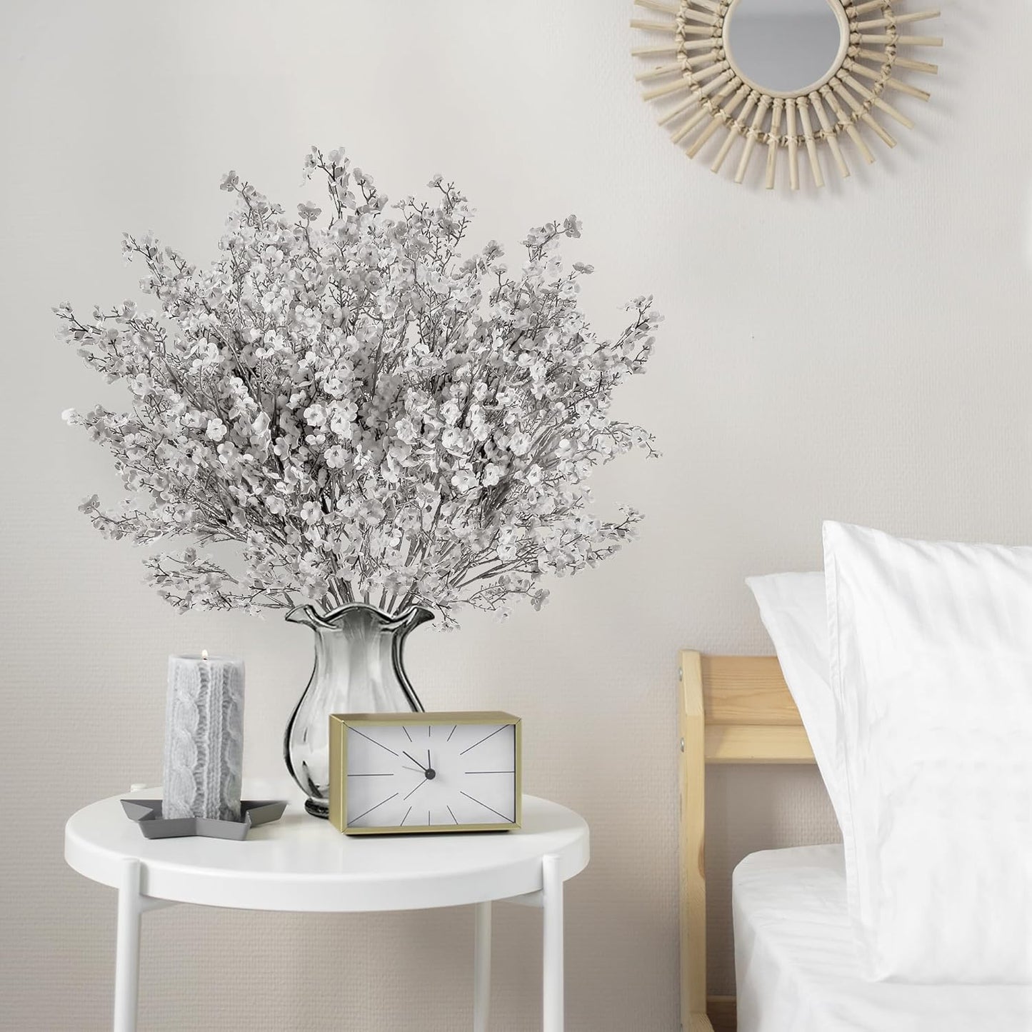 Sggvecsy 15 Pcs Babys Breath Artificial Flowers Gypsophila Bouquets Bulk Real Touch Fake Silk Flowers for Home DIY Floral Arrangement Table Centerpiece Fall Thanksgiving Autumn Decoration (Grey)