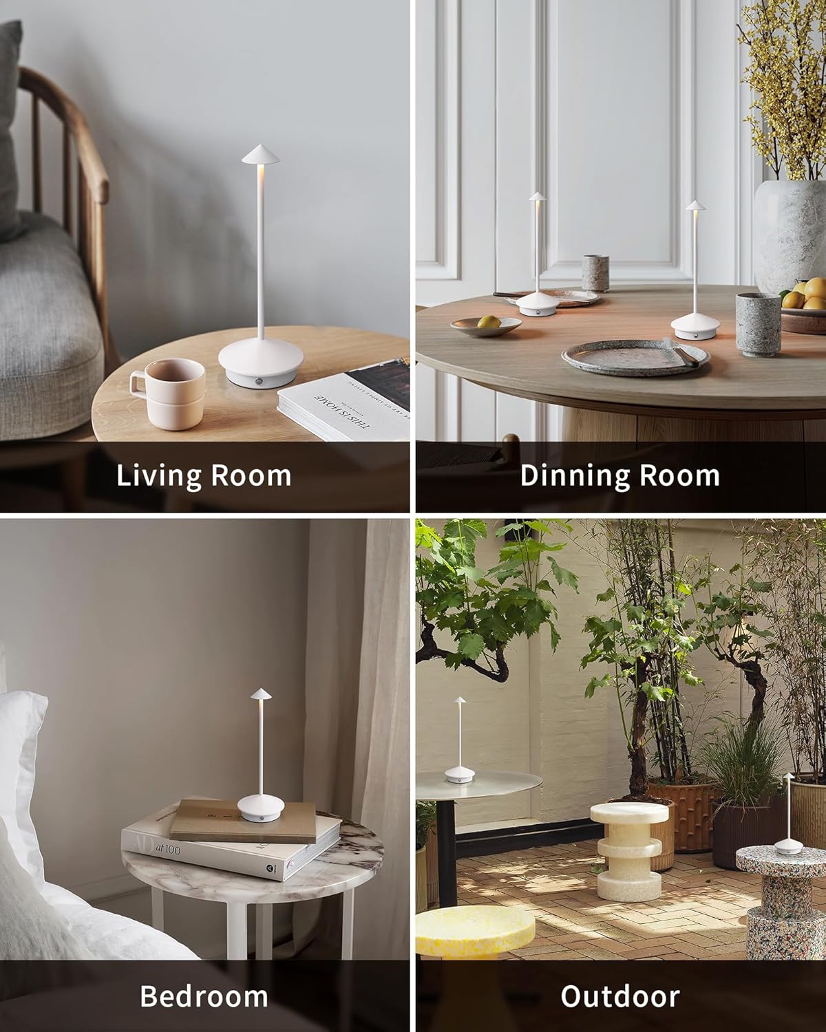 Modern Cordless Table Lamp Set of 2, Portable LED Desk Lamps, 5000mAh Rechargeable Battery Operated Lighting for Bedroom Dining Room Restaurant Coffee Shop Camping Night Light (White)