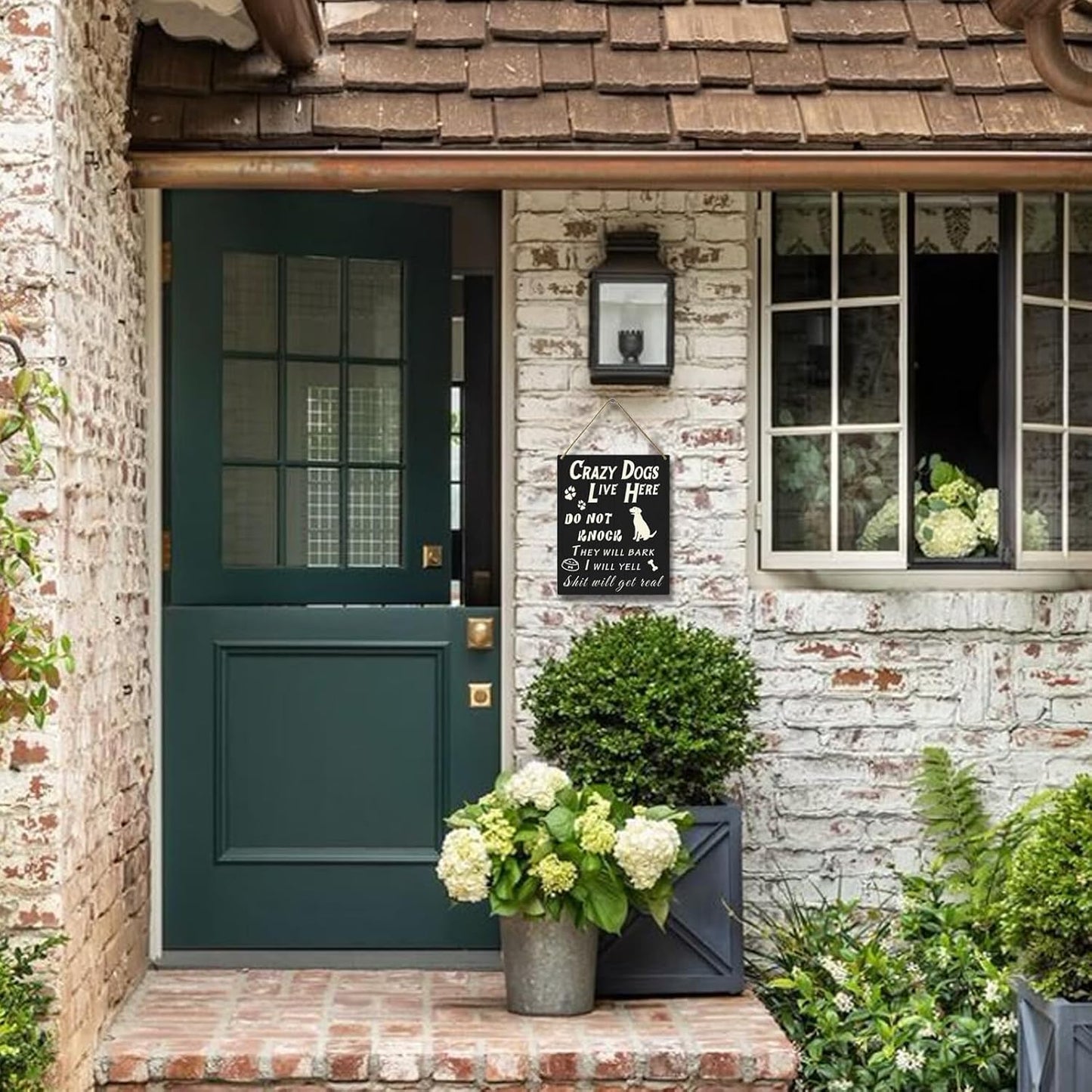 Do Not Knock or Ring Doorbell Sign for Front Door, Funny Dog Owner Warning Crazy Dogs Live Here Do Not Knock They Will Bark I Will Yell Wooden Signs, No Disturb Door Decor for Pet Lovers 10x8 Inch