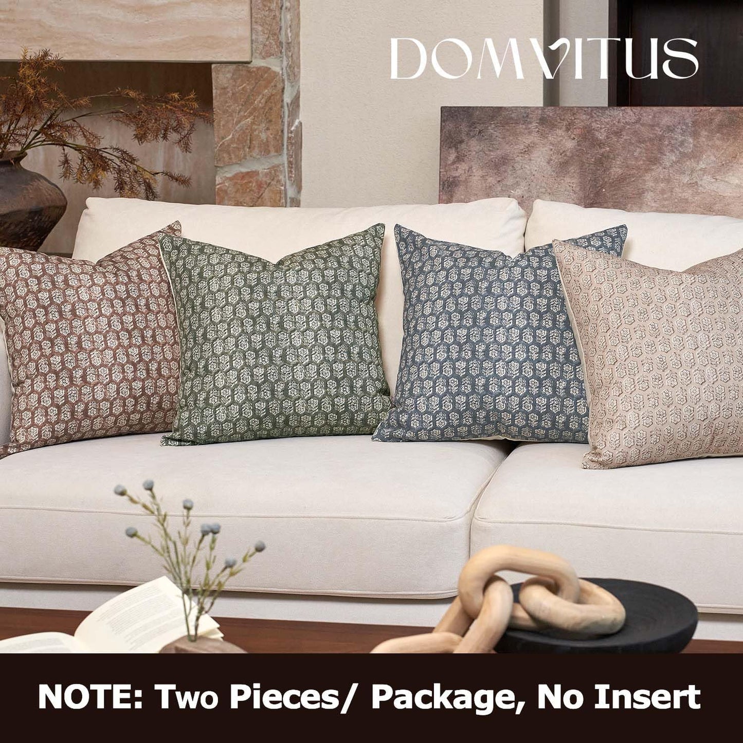 DOMVITUS Floral Pillow Covers Set of 2, Throw Pillow Covers 18x18, Floral Print Neutral Accent Decorative Pillow Covers for Living Room, Bed, Mineral Green
