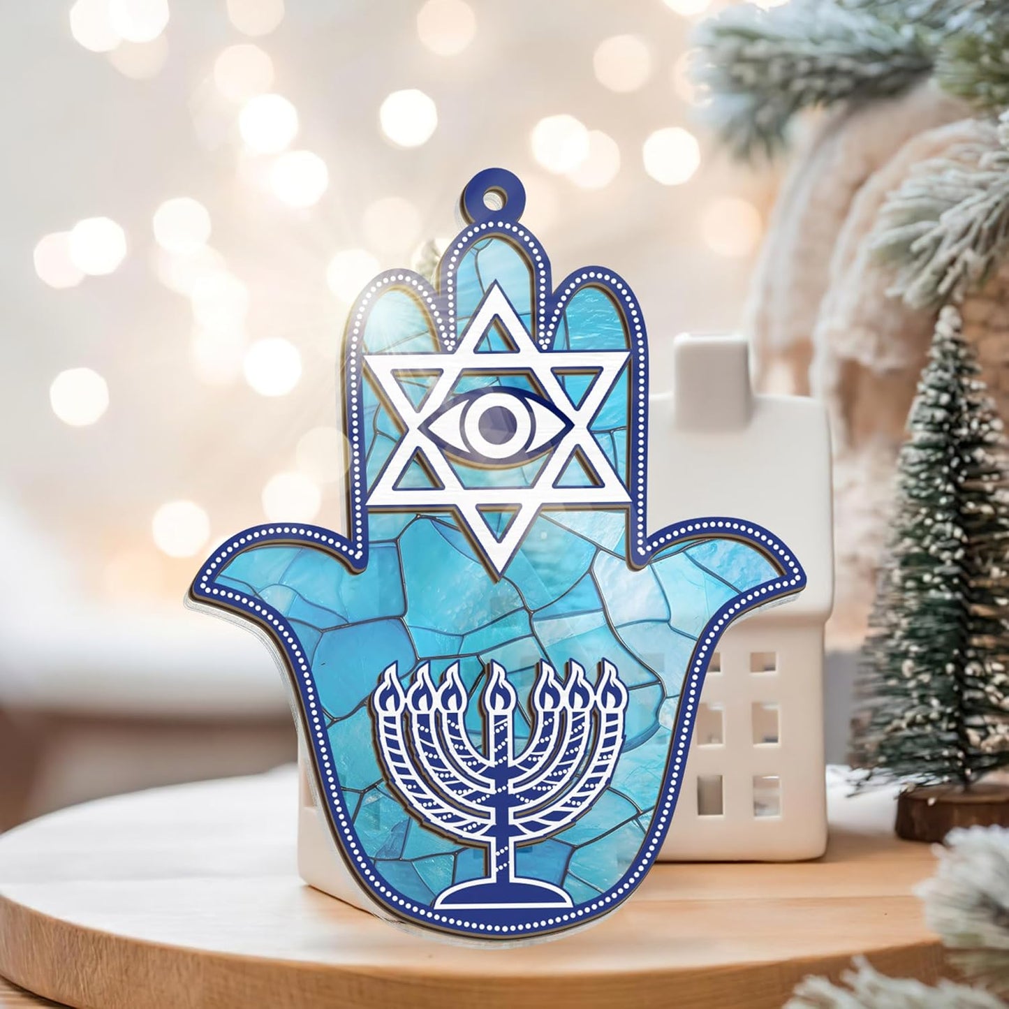 FLAGWIX Hanukkah Gifts for Women Men - Double Layered Hanging Suncatcher 6 in - Christmas Birthday Spiritual Good Luck Housewarming Gifts for Mom Dad Friends, Hamsa Hand Fatima Home Decor