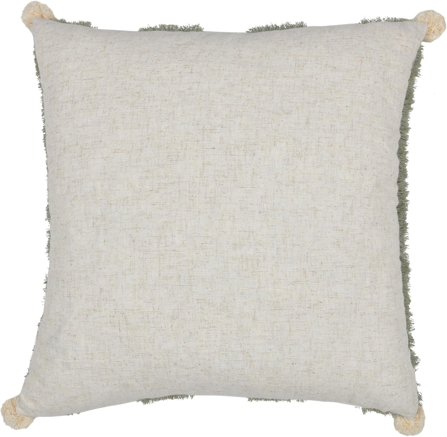 Boho Pillow Covers 18X18 Inch Boho Tufted Linen Throw Pillow Covers Decorative Pompoms Cushion Cover Farmhouse Pillow Case for Couch Sofa Bed Living Room Bedroom,Oliver Green