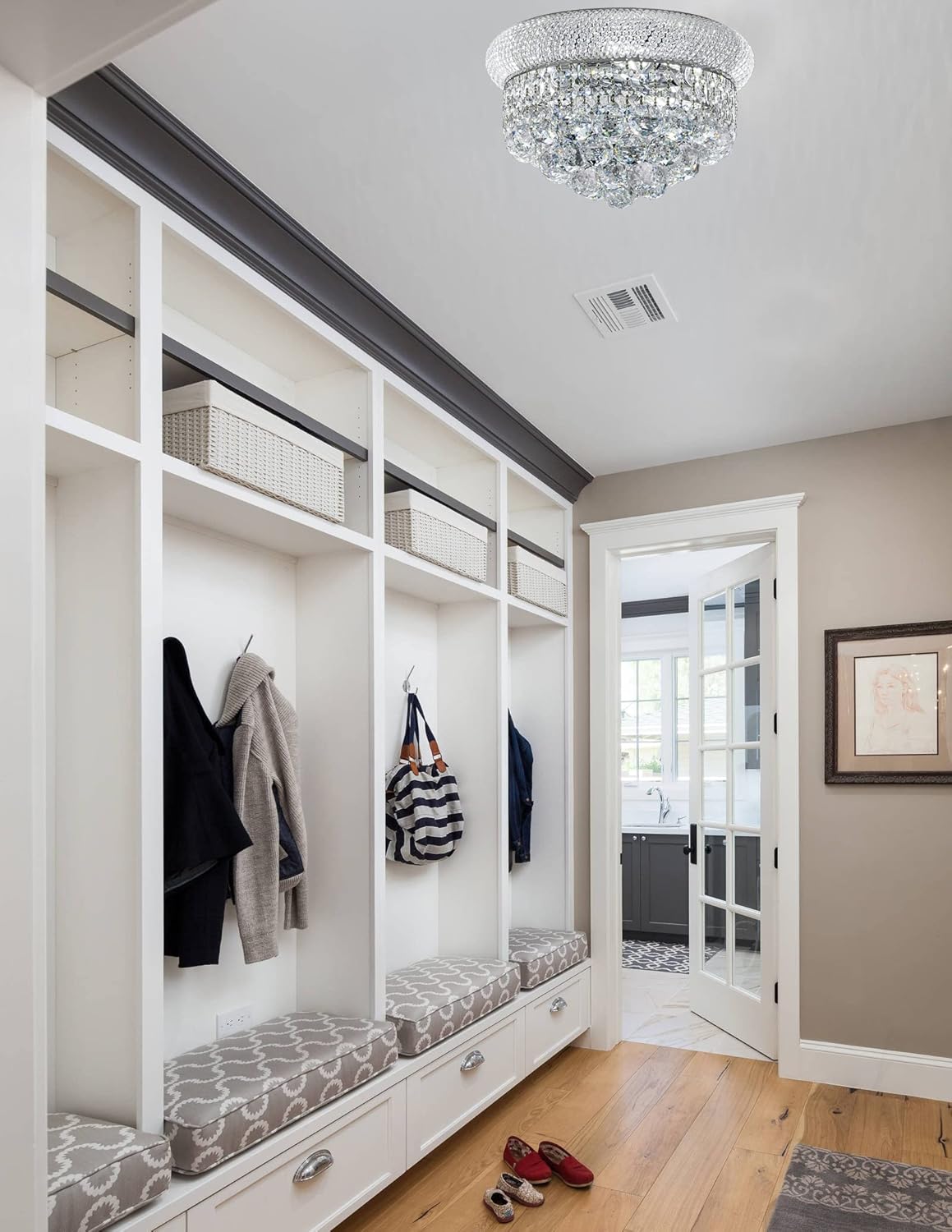 Crystal Flush Mount Chandelier Ceiling Light Fixture for Living Room Dining Room Bedroom Foyer Entryway Hallway Closet Bathroom (Chrome, 9" H x14 D)