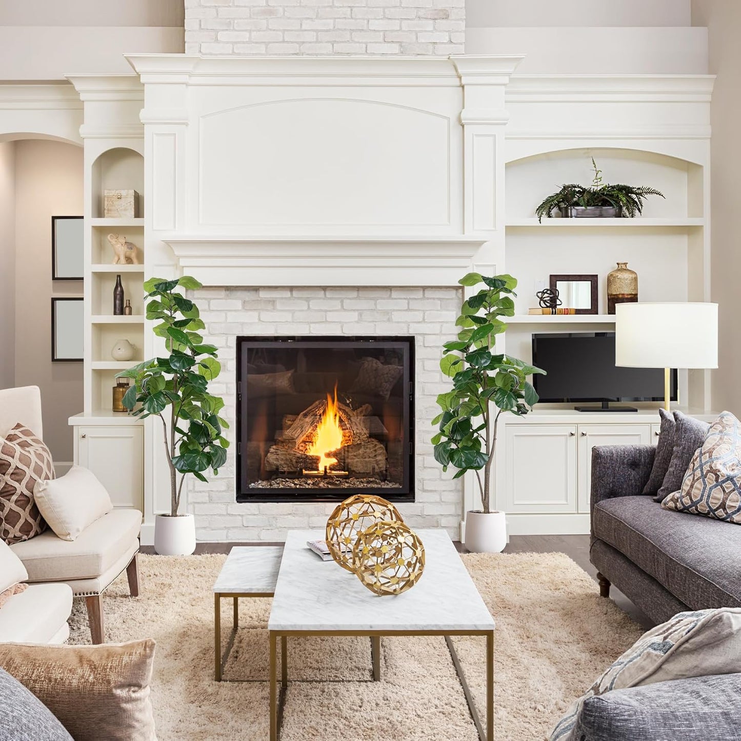 Artificial Fiddle Leaf Tree, 6ft Faux Plant Fake Ficus Lyrata Trees with White Planter, Artificial Fig Trees Floor Plants for House Office Living Room Indoor Home Decor, Housewarming Gift