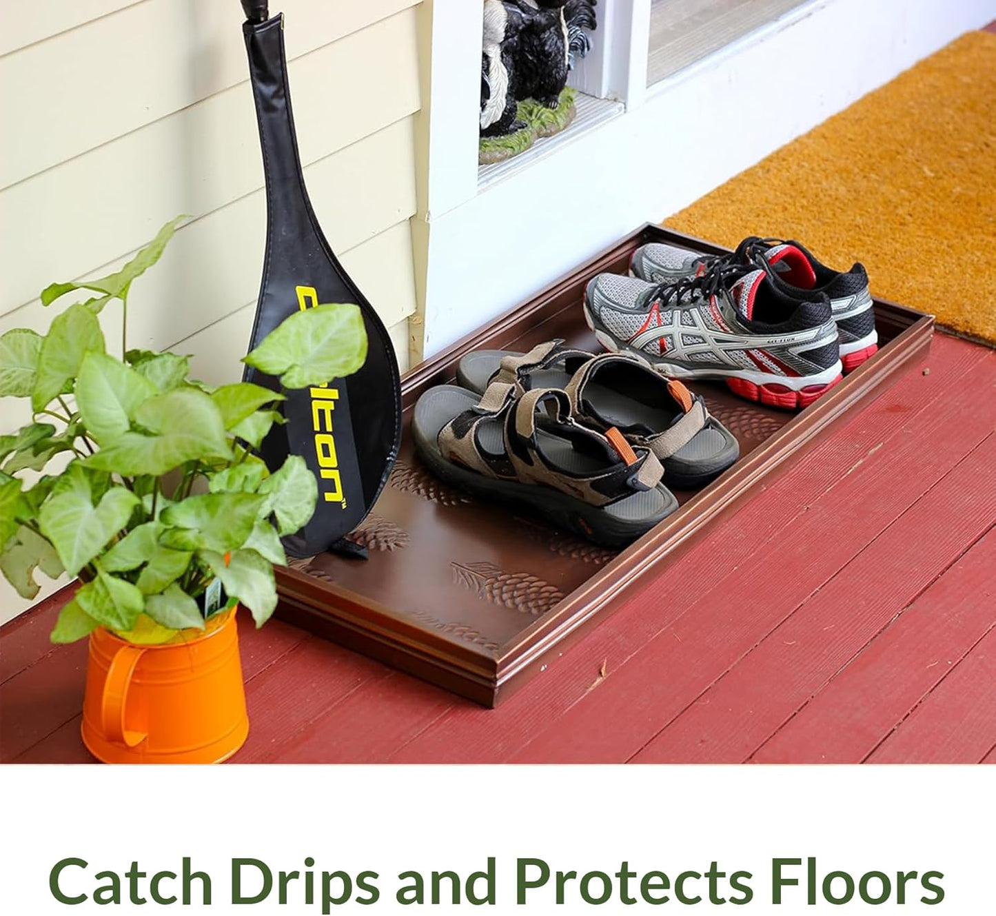 Good Directions Large Boot Tray, Squares Multi-Purpose All Weather Decorative Boot Tray, Shoes, Plants, Garage, Patio Door, Pet Bowls, 34 inch Entry Indoor Shoe Tray, Copper Finish
