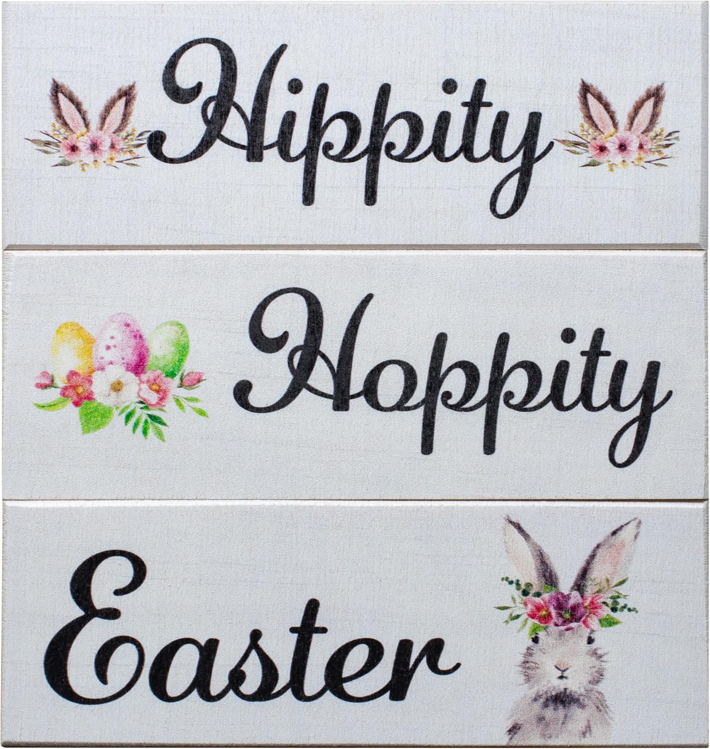 JennyGems Easter Bunny Decor 3pc Wooden Block Set, Tiered Tray, Wreath and Tabletop Decor for Easter Decorations