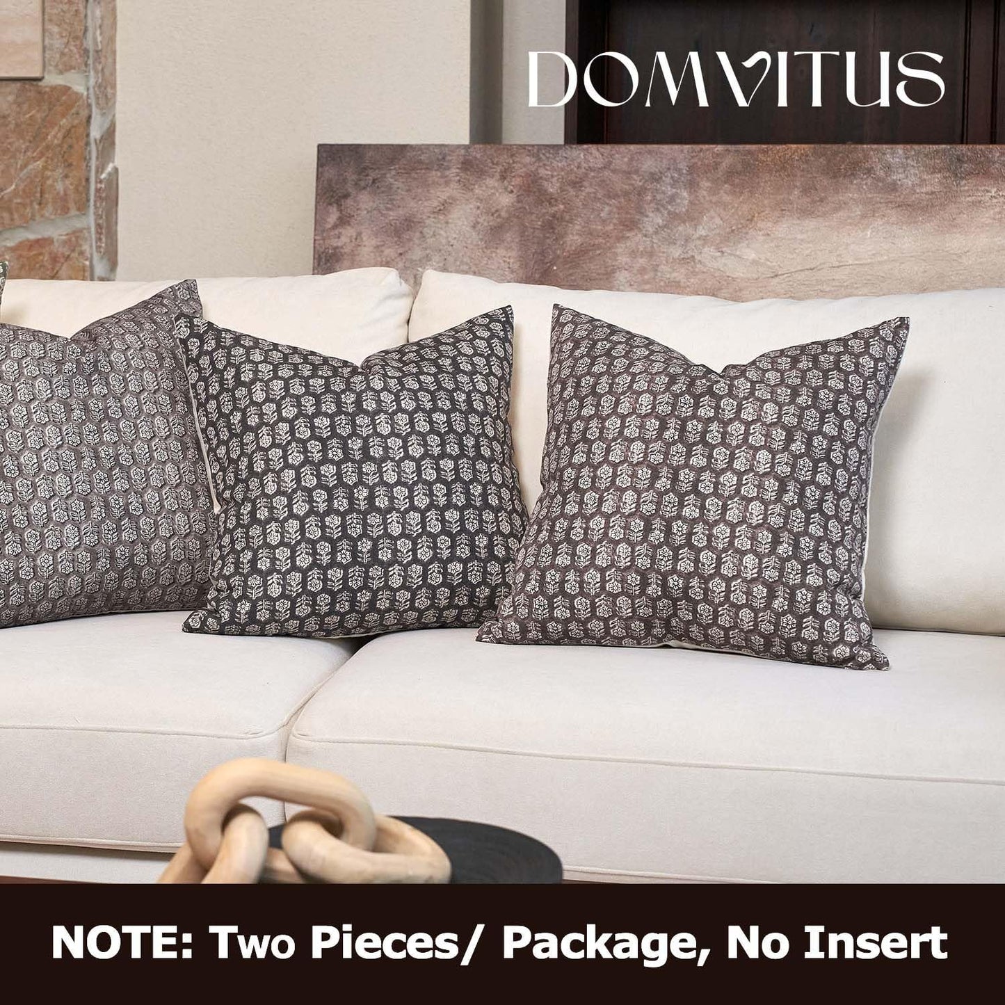 DOMVITUS Floral Pillow Covers Set of 2, Throw Pillow Covers 20x20, Floral Print Neutral Accent Decorative Pillow Covers for Living Room, Bed, Dark Brown