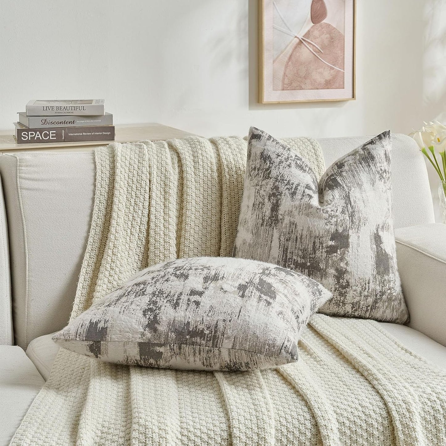 FUTEI Black White Decorative Throw Pillow Covers 18x18 Inch Set of 2,Soft Faux Cashmere Jacquard - Textured & Cozy Cushion Case,Modern Home Decor for Couch Bed Living Room