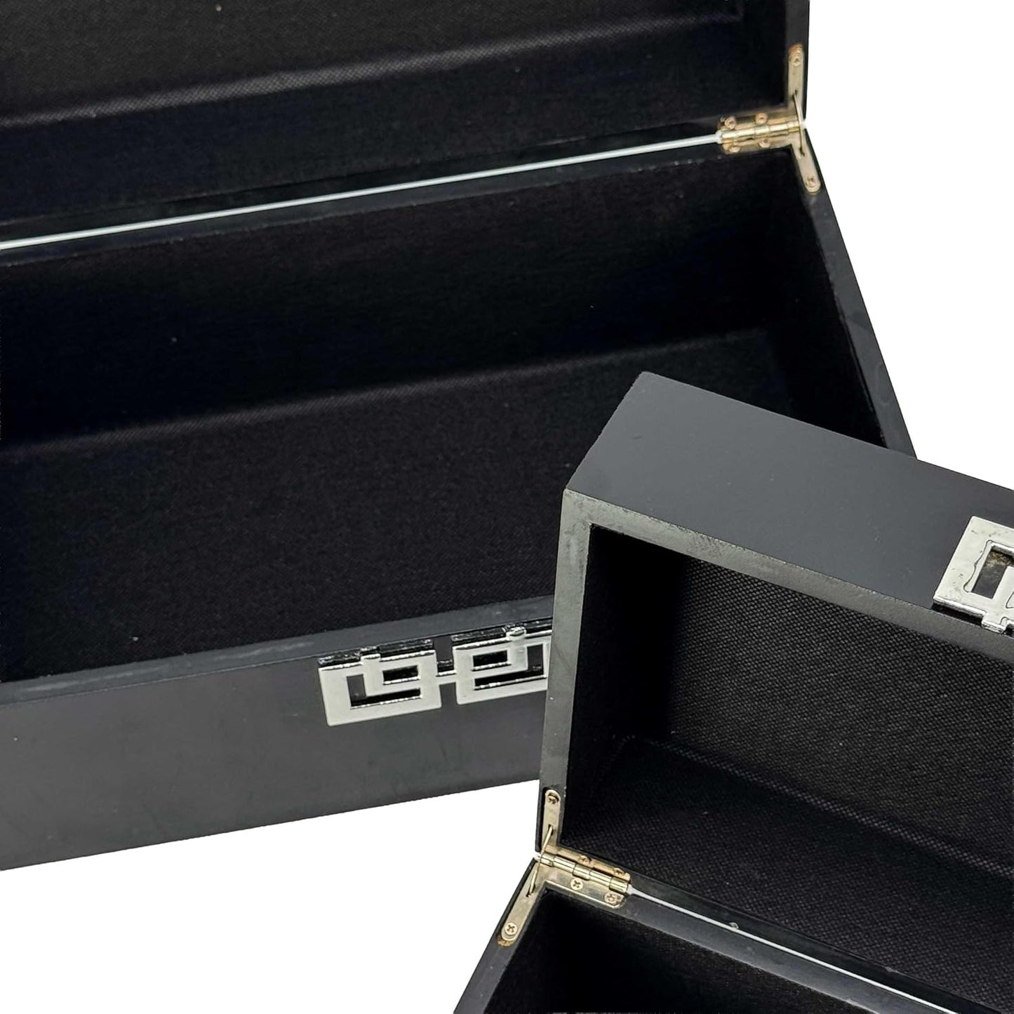 Galt International Storage Box Set Decorative Storage Box w/Hinged Lid Classic Design Wood Decor Boxes with Geometric Clasp Storage for Bedroom & Home - Set of 2 (Black & Silver)