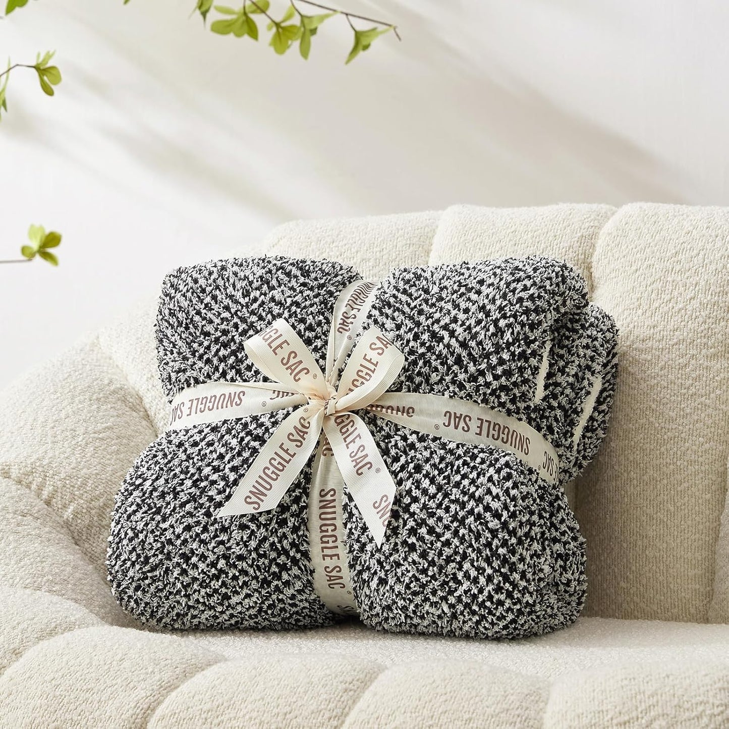 Snuggle Sac Queen Size Bedding Blanket Black, Super Soft Warm Cozy Bed Blankets Oversized Fuzzy Plush Blankets for Bed, Bedroom, Heather Black, 90x90 inches