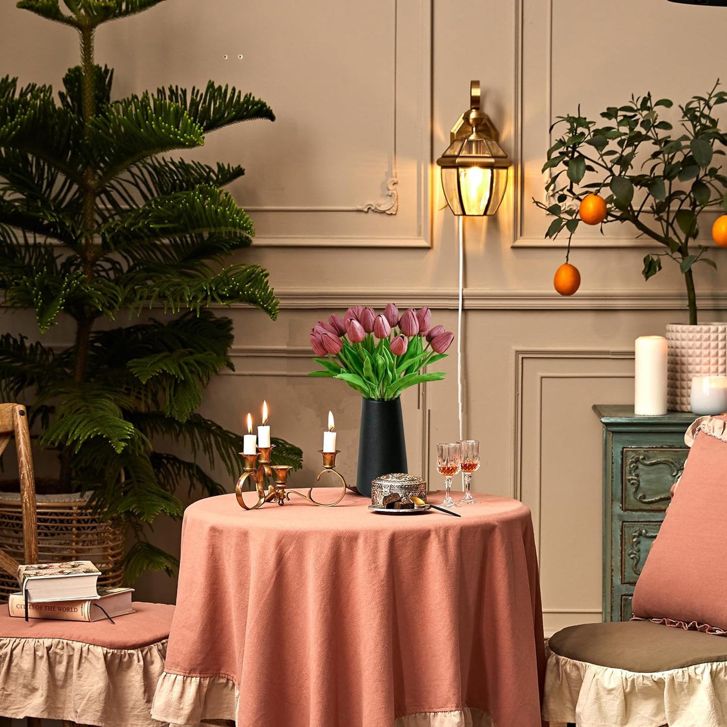 Mandy's Artificial Tulips 20 Stems Mauve PU Faux Flowers for Wedding Home Decor 13.5 Inch