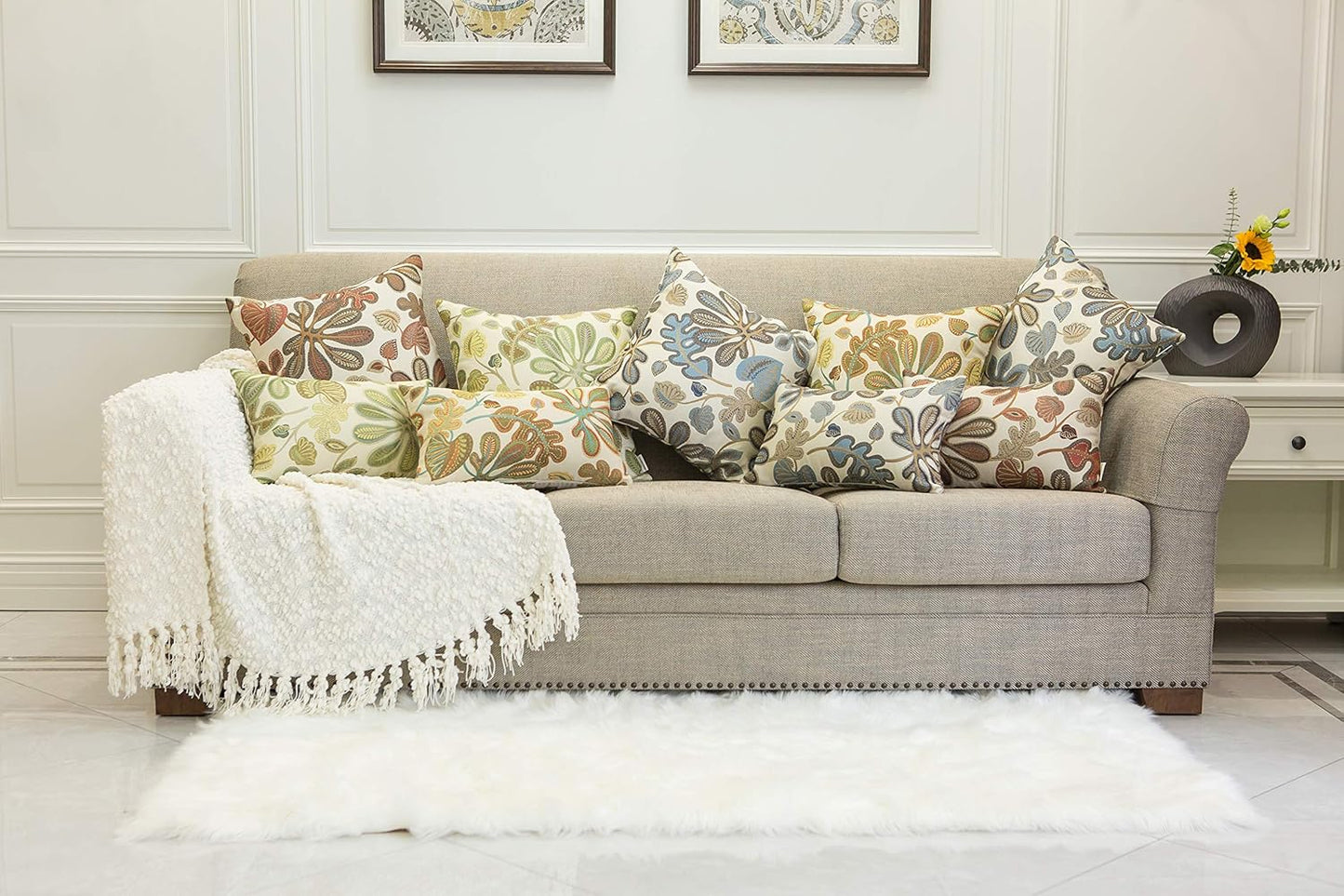 Set of 2 Jacquard Tropical Leaf Pattern Oblong Throw Pillow Covers Accent Pillowcase 12X20 Inches,Teal Cream